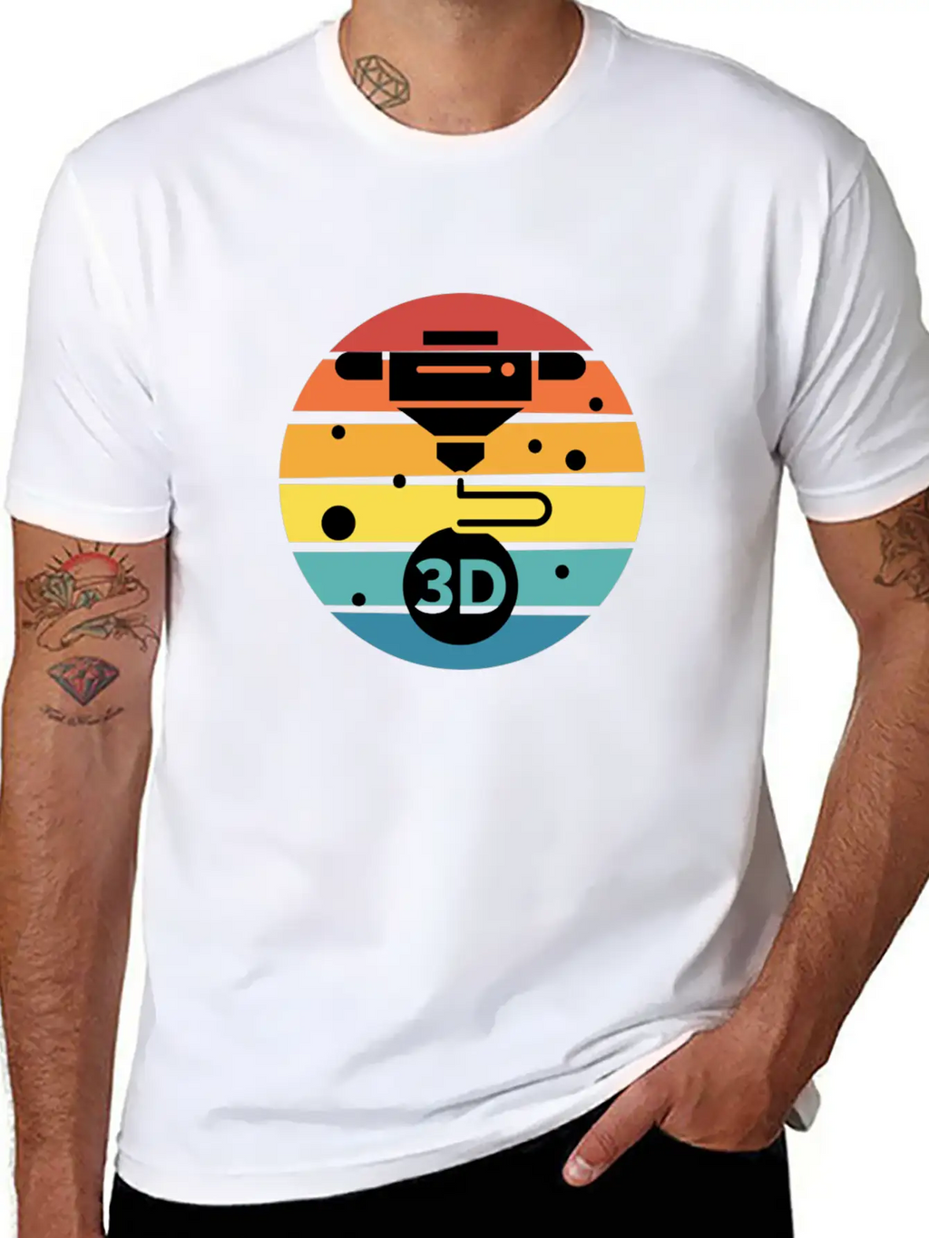 3D Print With Retro Style Sunset Classic Crew Neck Graphic Tee – Everyday Minimal Look