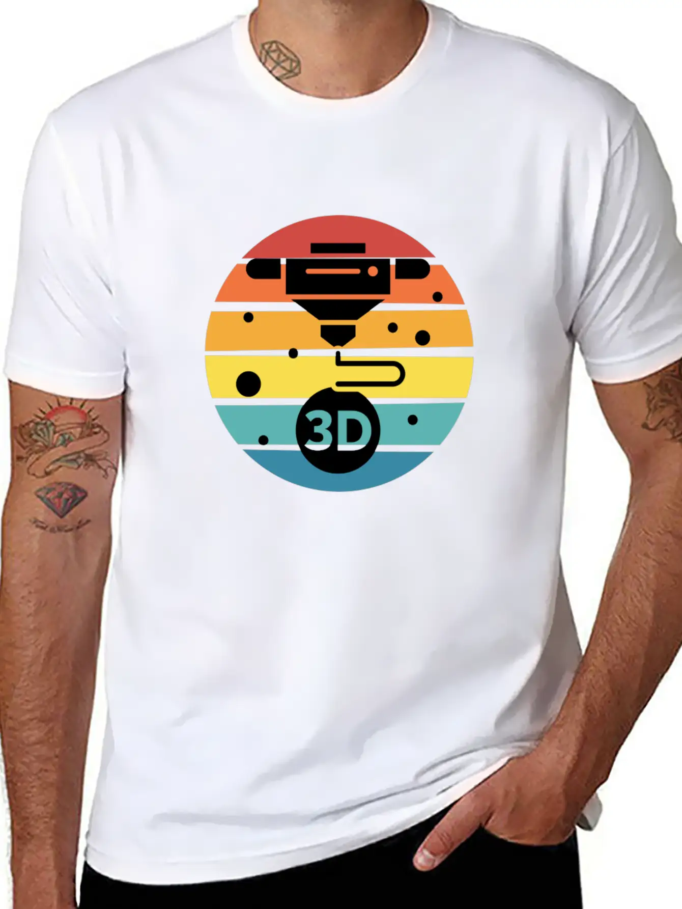 3D Print With Retro Style Sunset Classic Crew Neck Graphic Tee – Everyday Minimal Look