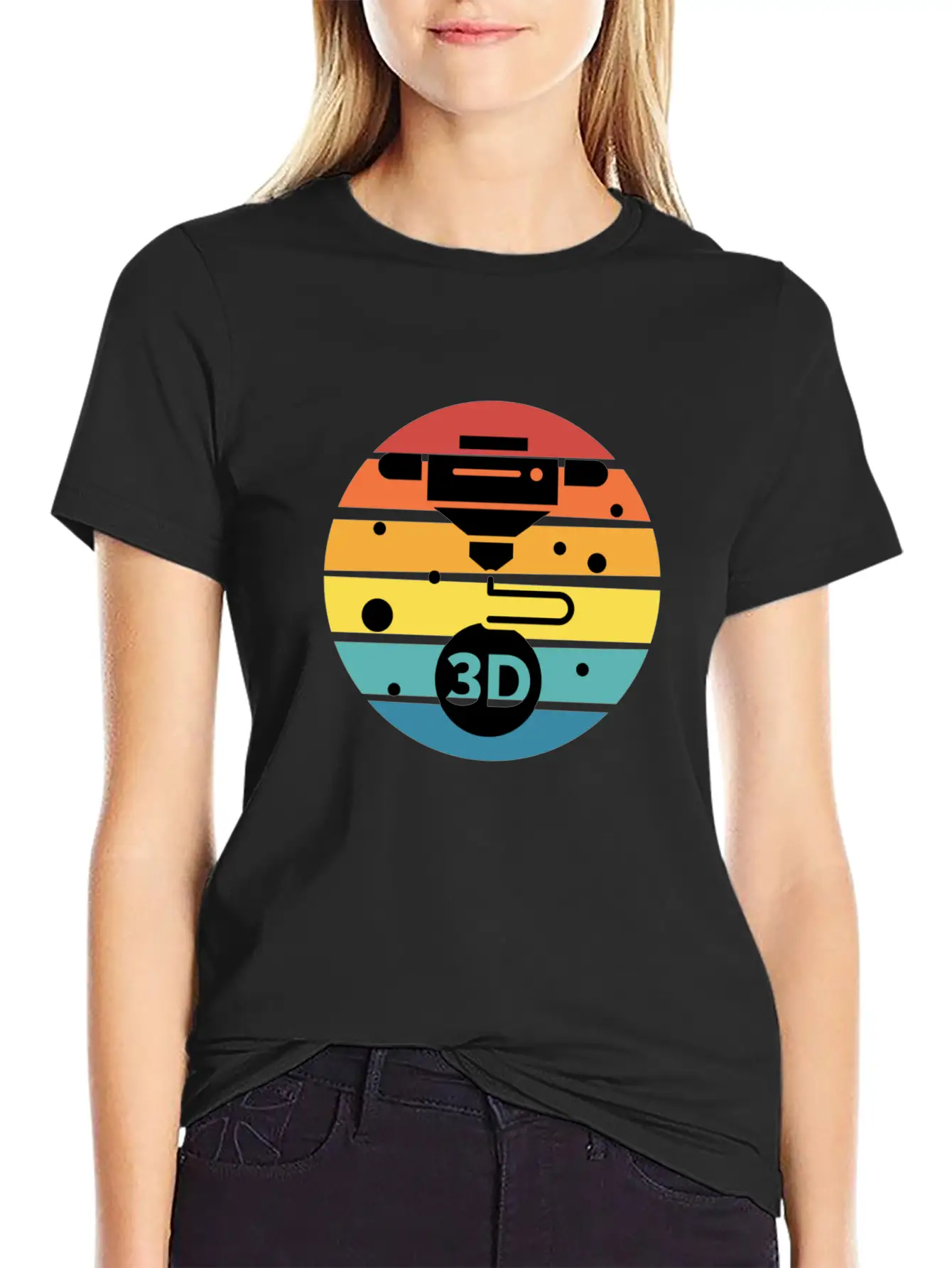 3D Print With Retro Style Sunset Classic Crew Neck Graphic Tee – Everyday Minimal Look