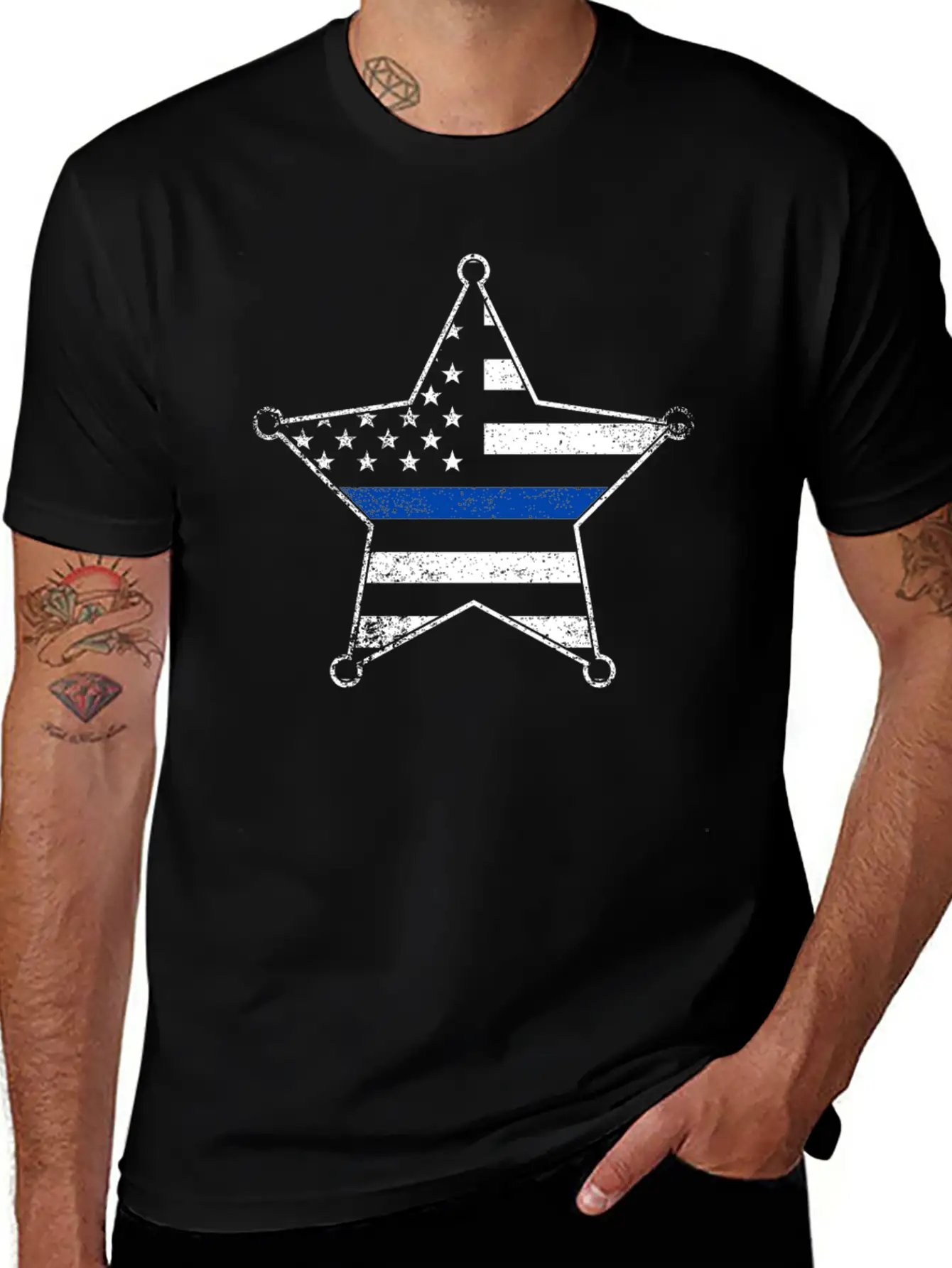 5 Star Deputy Sheriff Badge Silhouettes Flag Thin Blue Line Soft Cotton Short Sleeve Tee – Unisex Wardrobe Staple