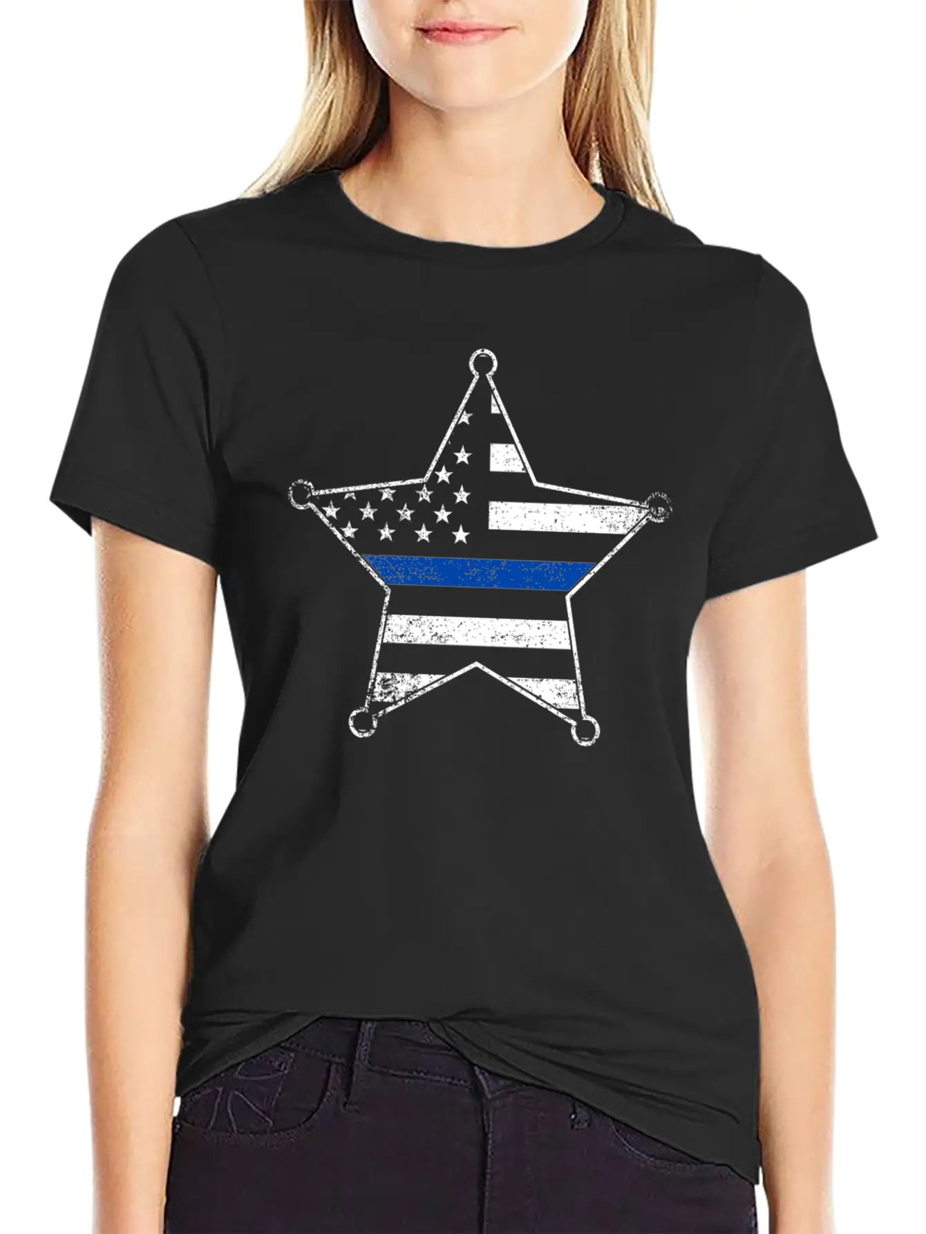 5 Star Deputy Sheriff Badge Silhouettes Flag Thin Blue Line Soft Cotton Short Sleeve Tee – Unisex Wardrobe Staple