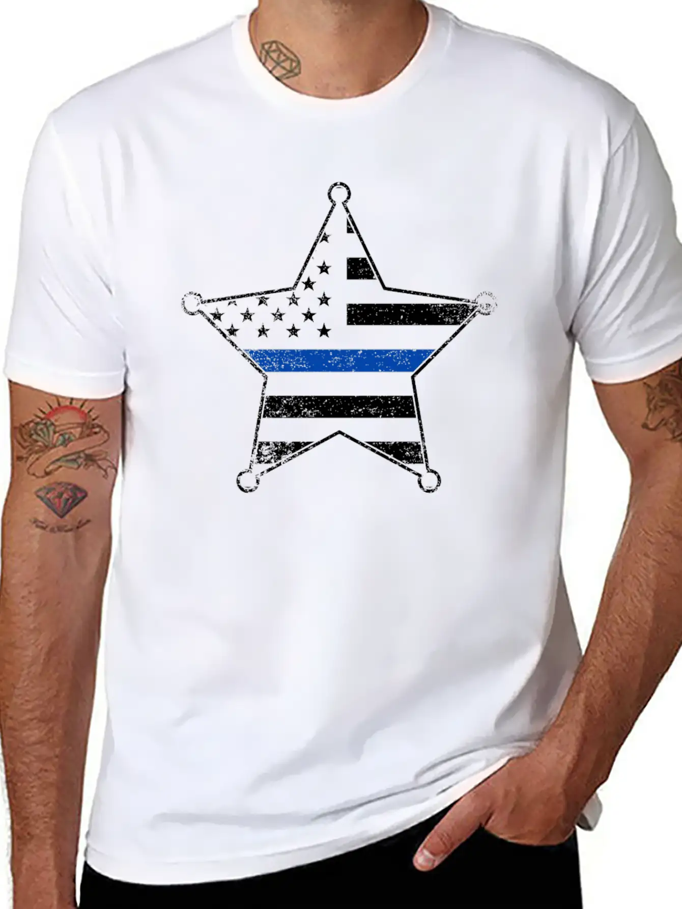5 Star Deputy Sheriff Badge Silhouettes Flag Thin Blue Line Soft Cotton Short Sleeve Tee – Unisex Wardrobe Staple