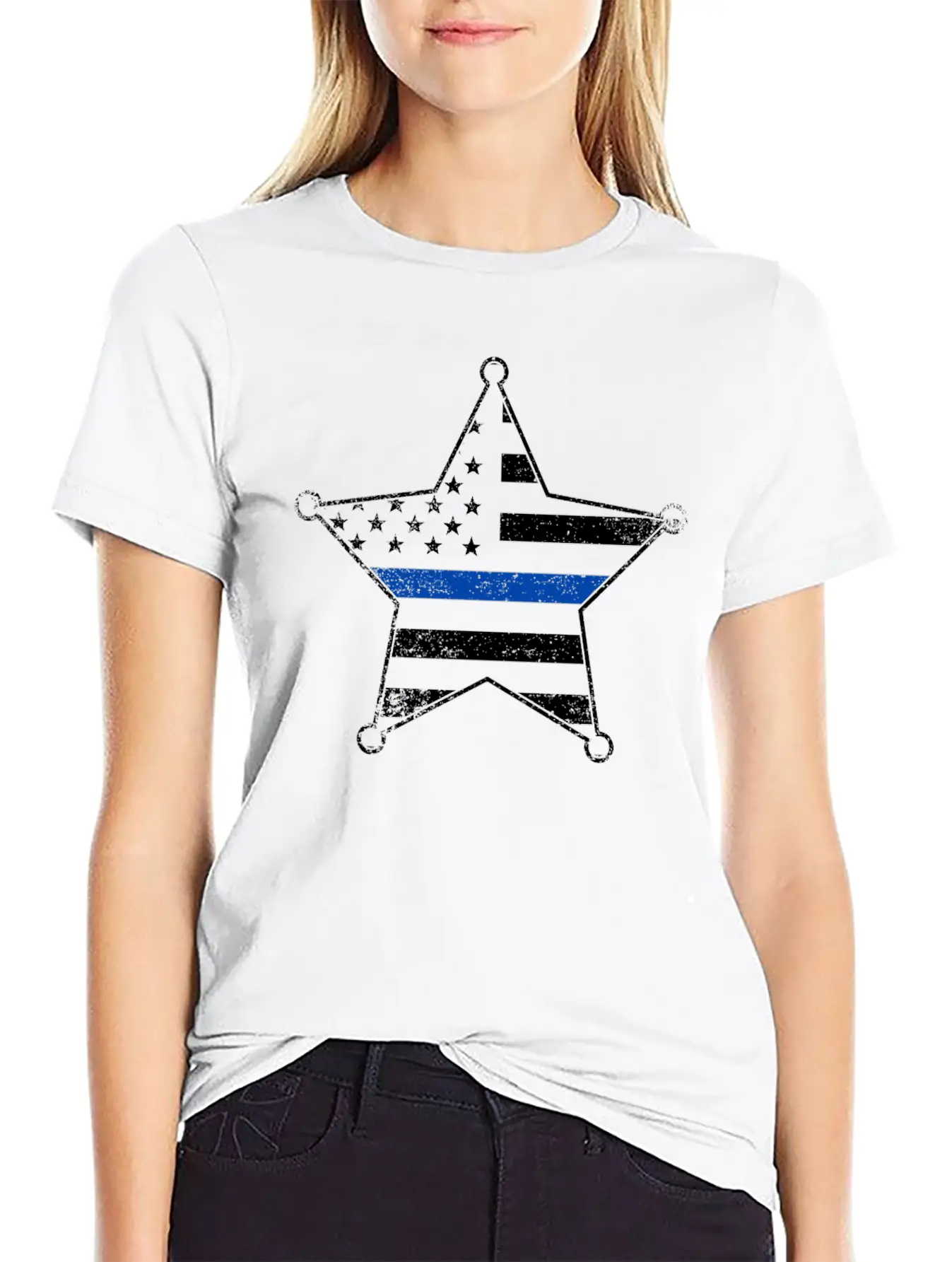 5 Star Deputy Sheriff Badge Silhouettes Flag Thin Blue Line Soft Cotton Short Sleeve Tee – Unisex Wardrobe Staple