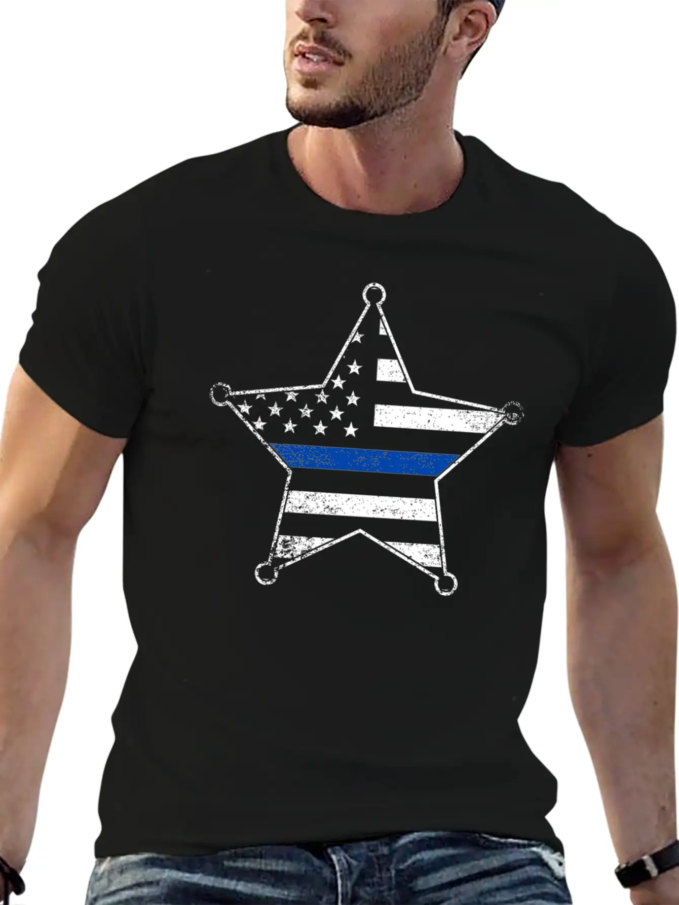 5 Star Deputy Sheriff Badge Silhouettes Flag Thin Blue Line Soft Cotton Short Sleeve Tee – Unisex Wardrobe Staple