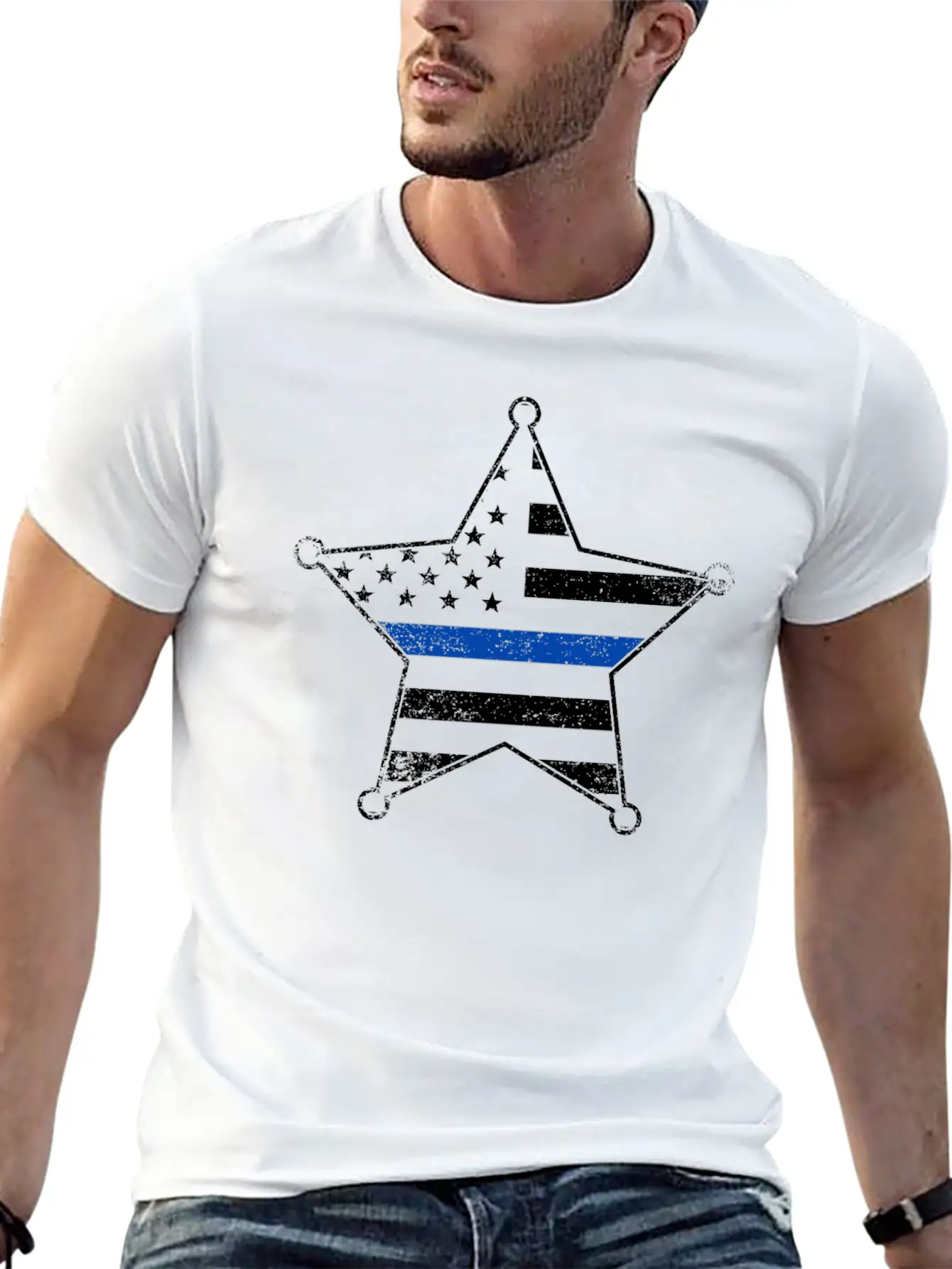 5 Star Deputy Sheriff Badge Silhouettes Flag Thin Blue Line Soft Cotton Short Sleeve Tee – Unisex Wardrobe Staple