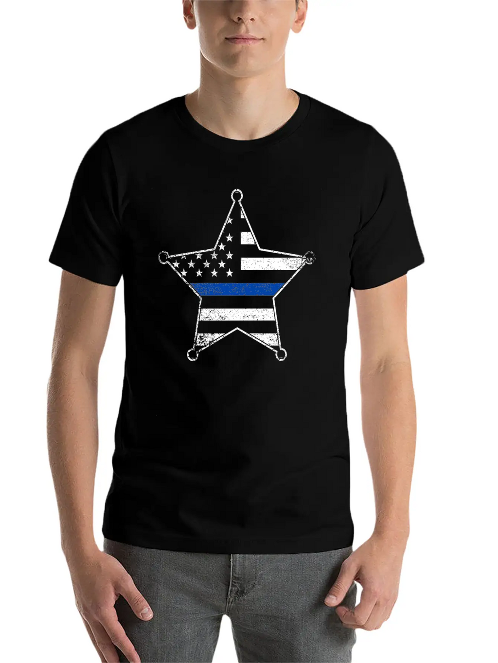5 Star Deputy Sheriff Badge Silhouettes Flag Thin Blue Line Soft Cotton Short Sleeve Tee – Unisex Wardrobe Staple