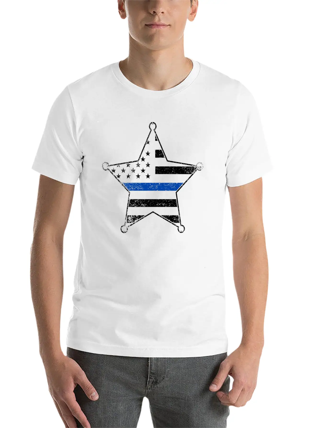 5 Star Deputy Sheriff Badge Silhouettes Flag Thin Blue Line Soft Cotton Short Sleeve Tee – Unisex Wardrobe Staple