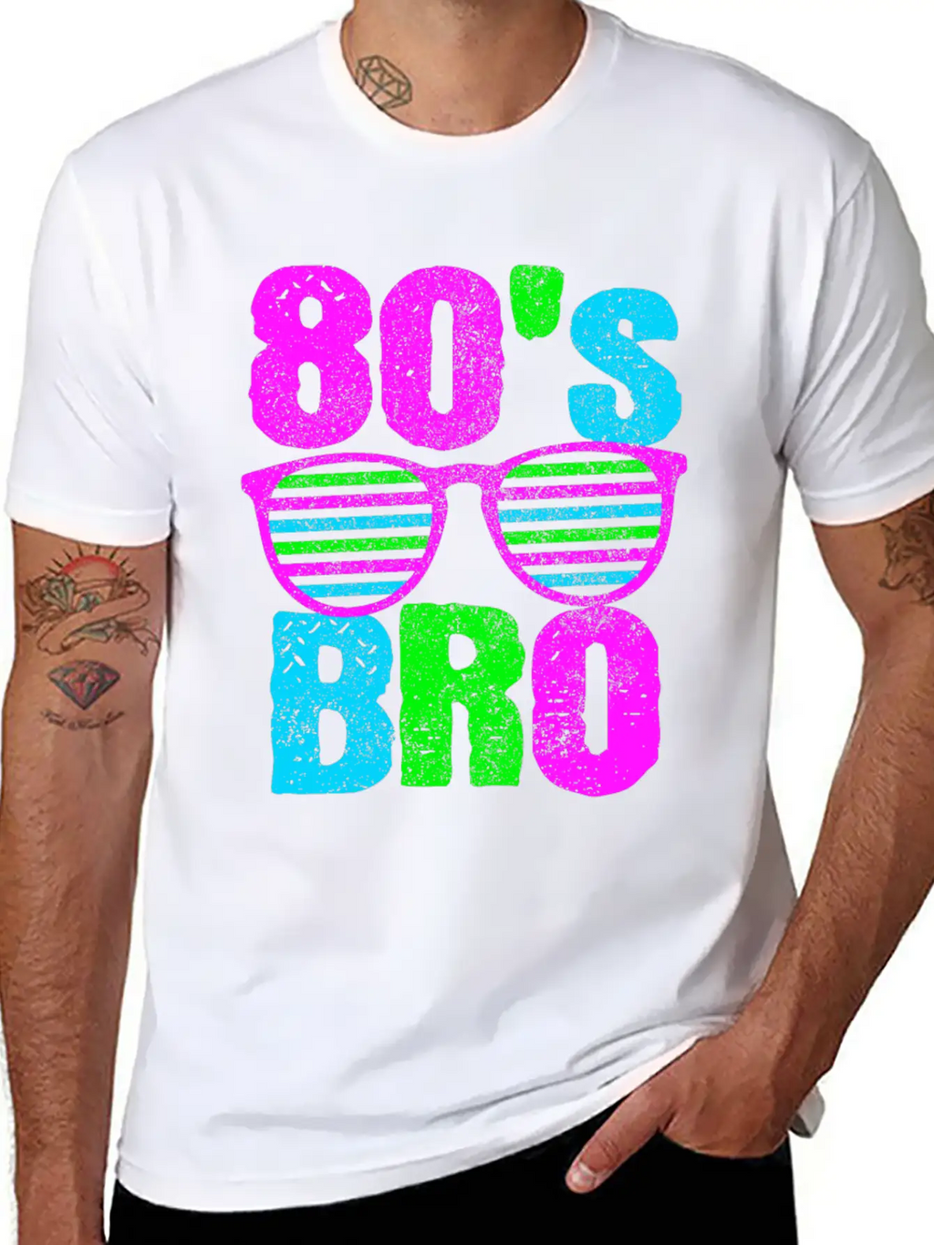 80s Bro - Retro Sunglasses Neon Disco Timeless Short Sleeve Tee – Comfy And Minimalist Design