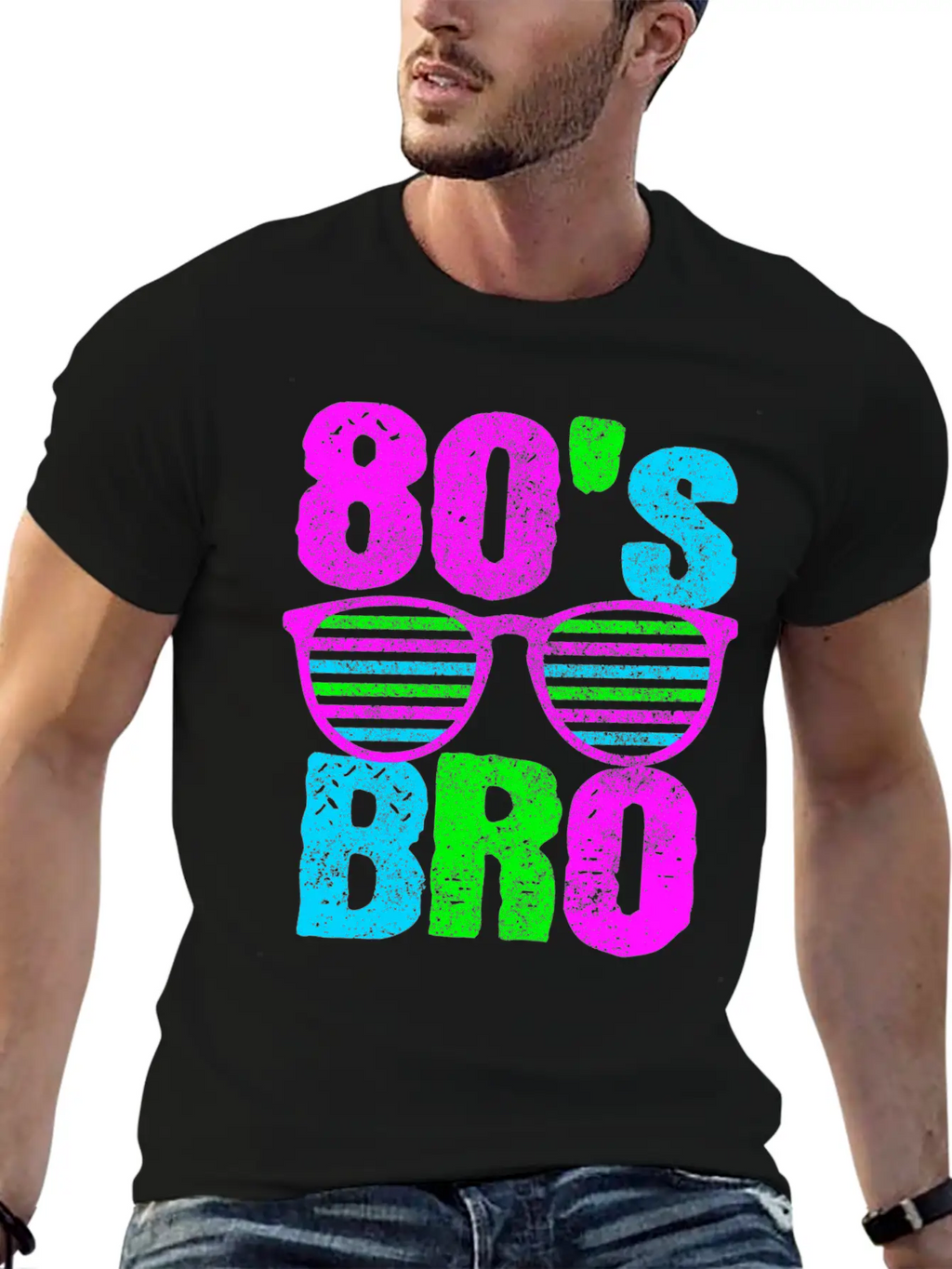 80s Bro - Retro Sunglasses Neon Disco Timeless Short Sleeve Tee – Comfy And Minimalist Design