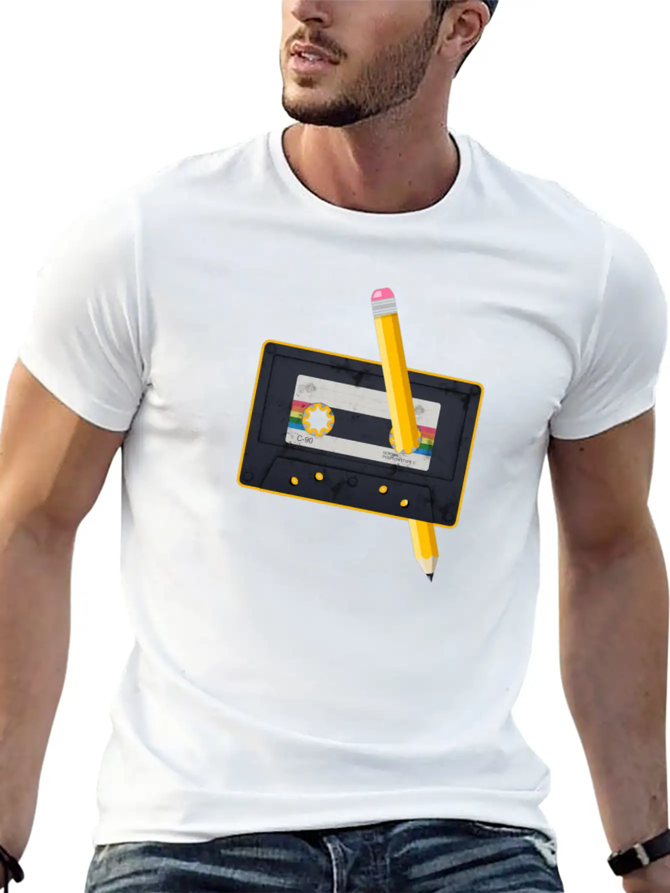 80's Cassette Tape 1990s Pencil Winding Cassette Classic Fit Graphic Tee For Daily Comfort – Unisex Cotton Shirt