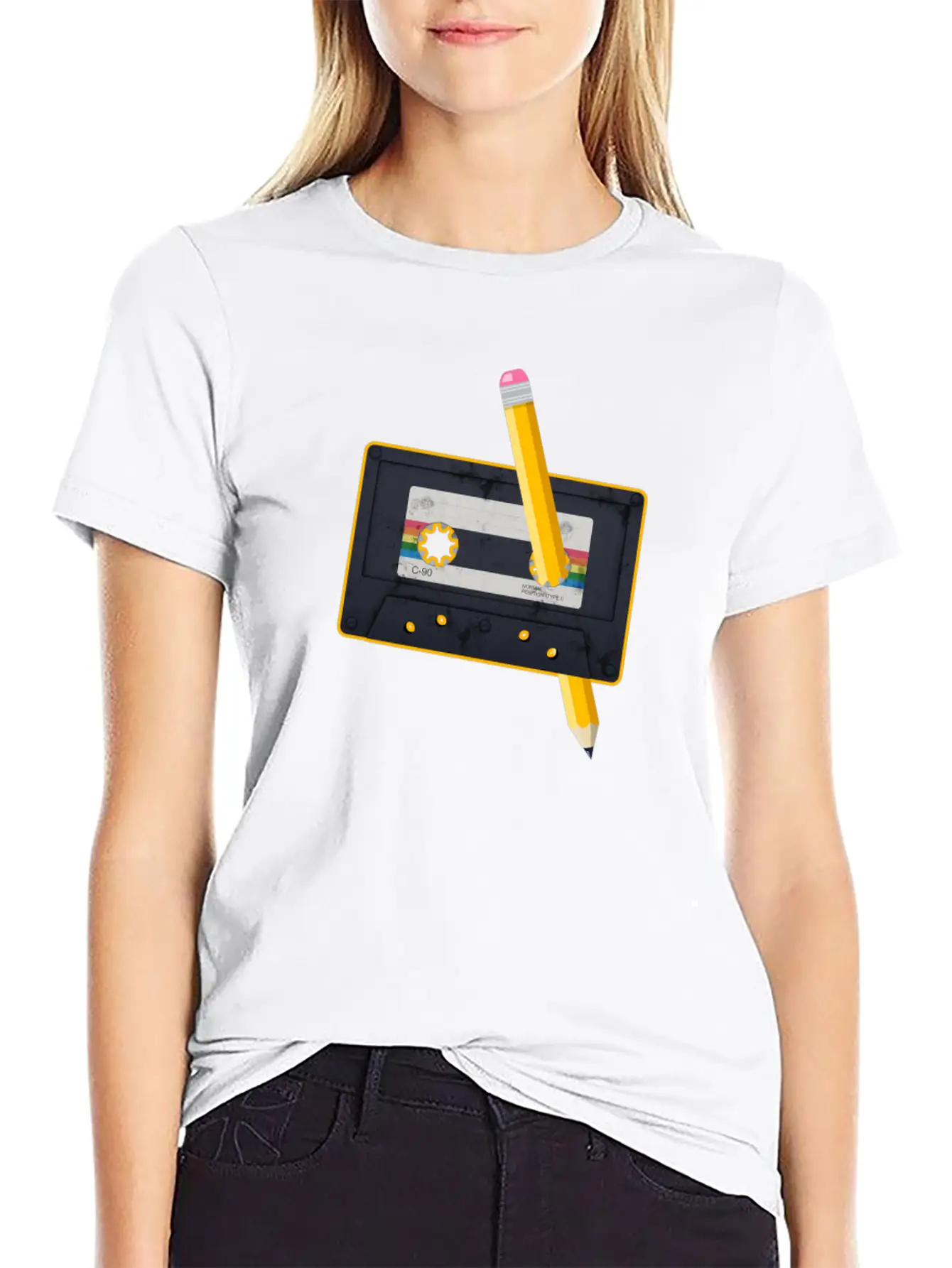 80's Cassette Tape 1990s Pencil Winding Cassette Classic Fit Graphic Tee For Daily Comfort – Unisex Cotton Shirt