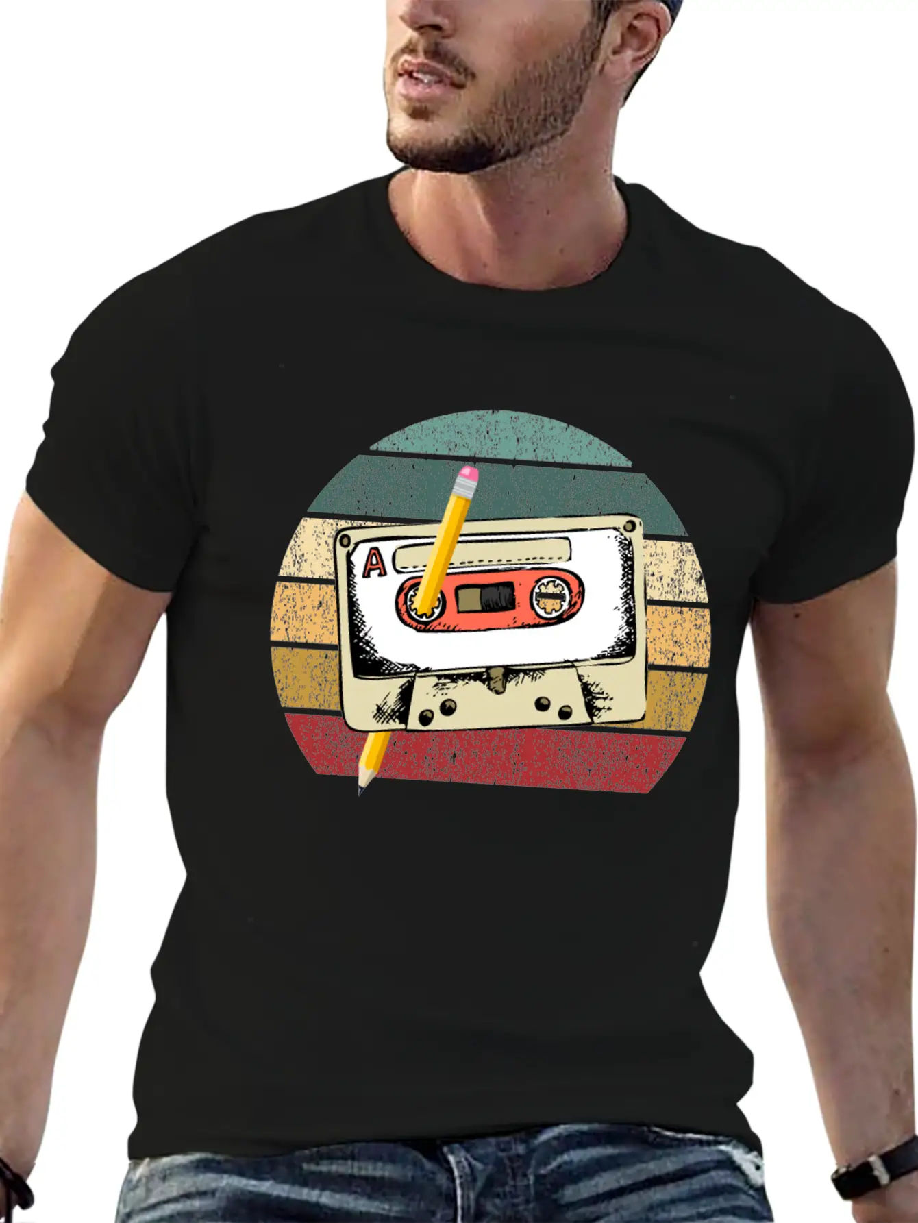 80's Cassette Tape 1990s Pencil Winding Cassette Modern Fit Casual T-Shirt – Clean And Versatile Design