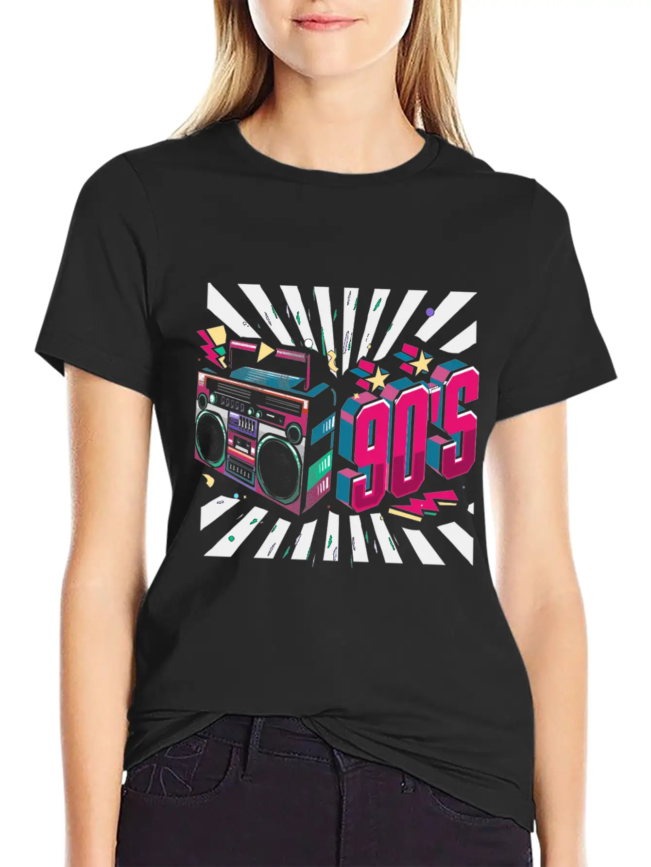 90s Neon Rubic Cube Cassette Tape Soft Cotton Short Sleeve Tee – Unisex Wardrobe Staple