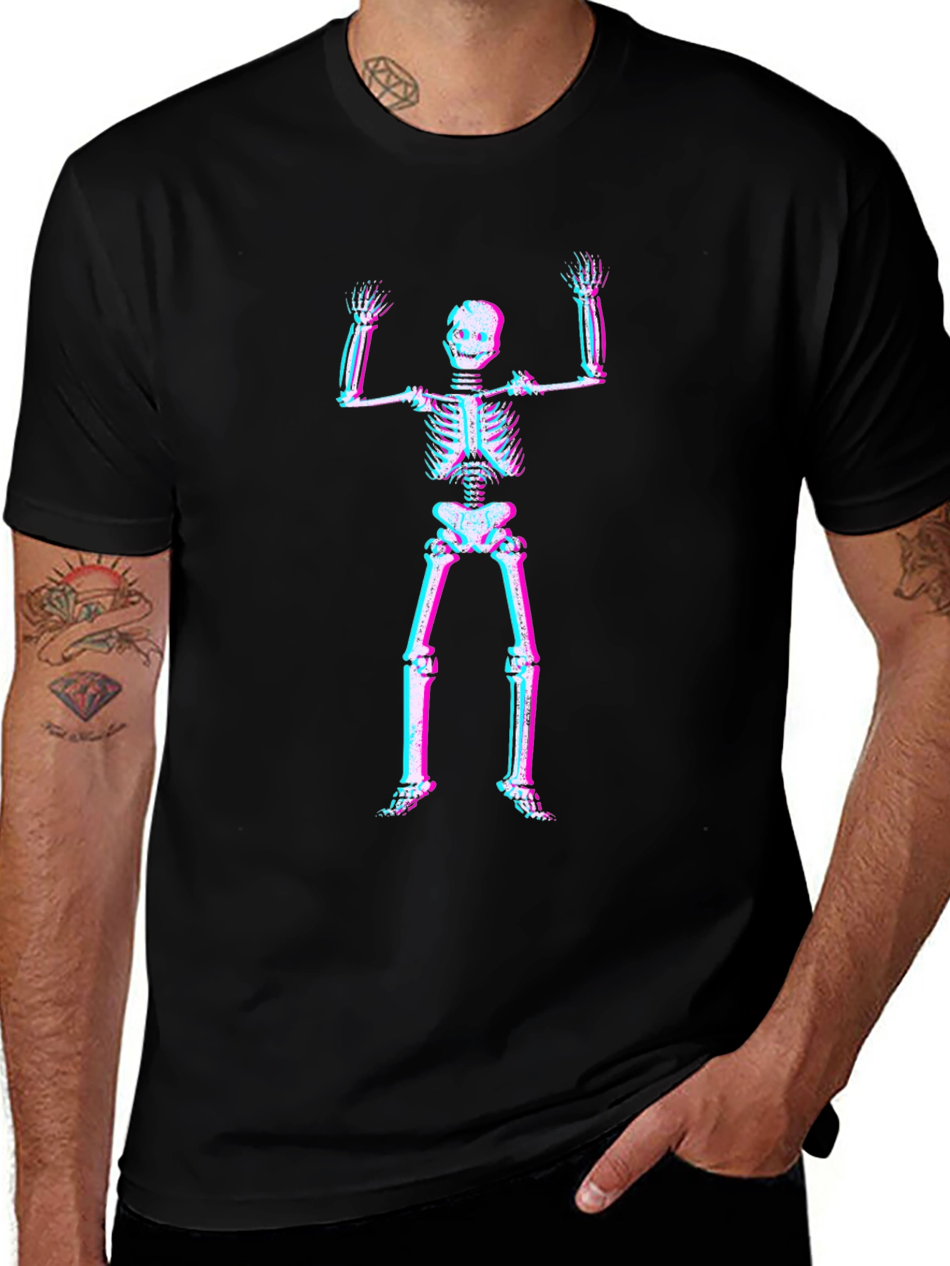 3D Skeleton Graphic Tee - Black