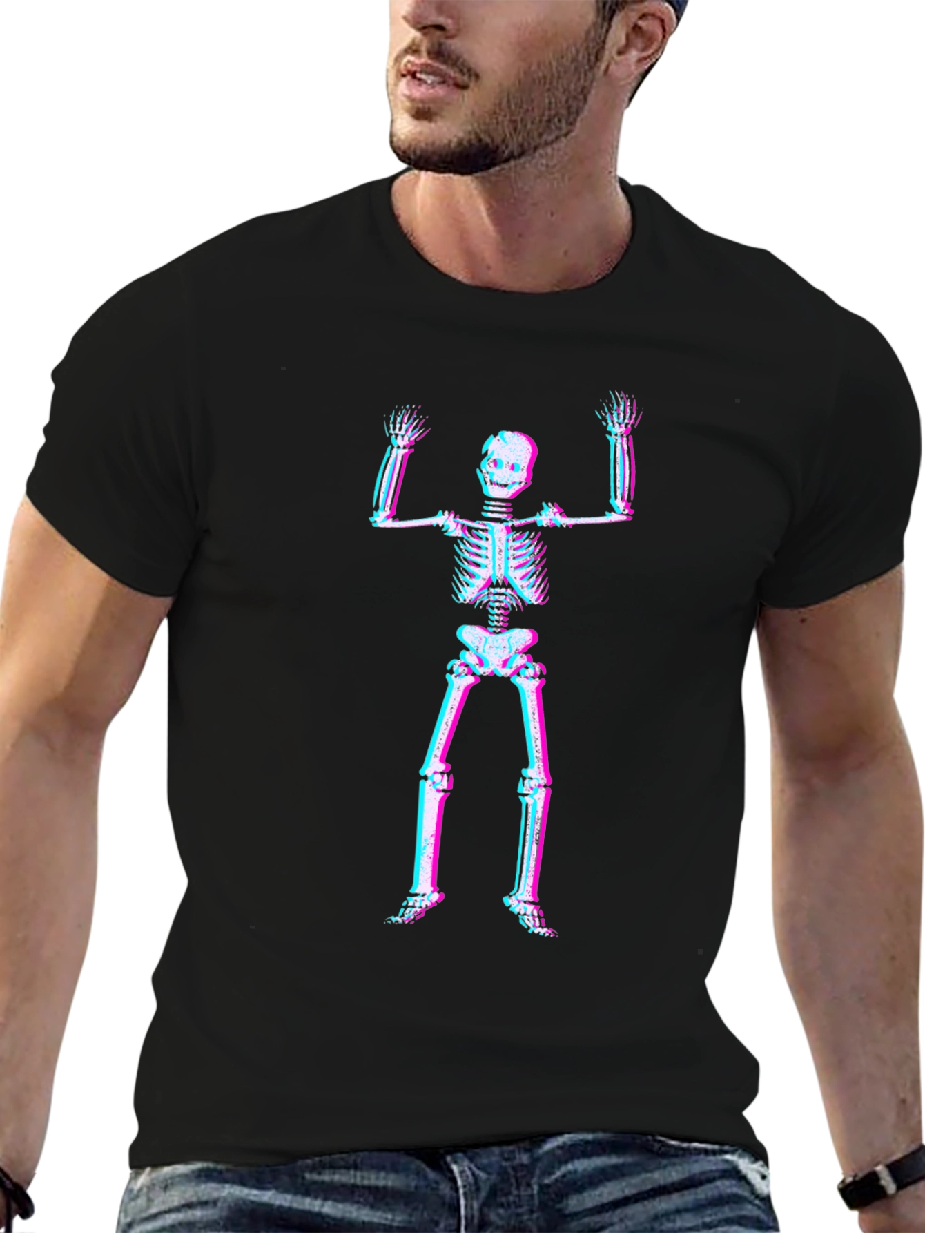 3D Skeleton Graphic Tee - Black