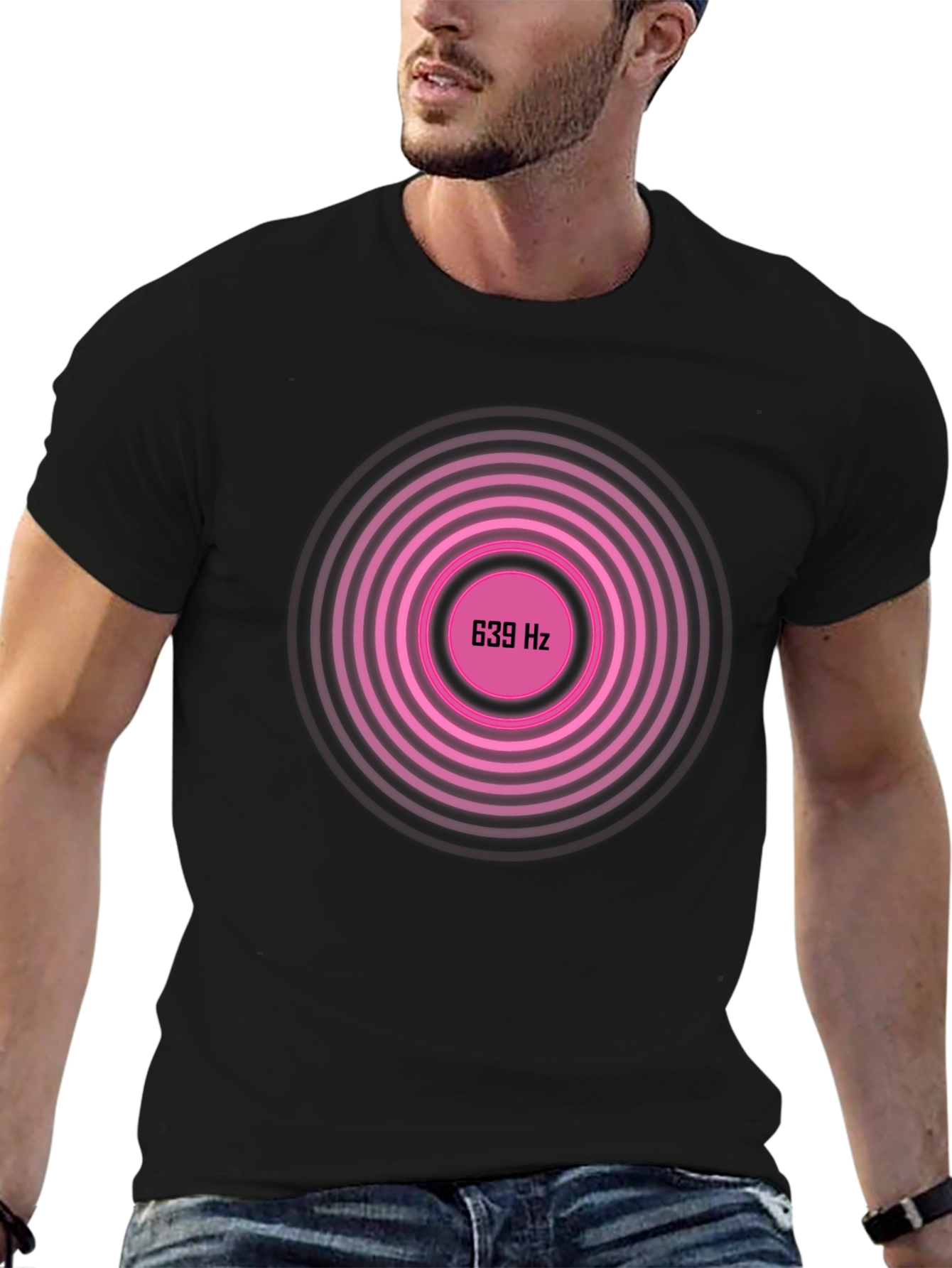 639 Hz Pink Circle Graphic Black T-Shirt