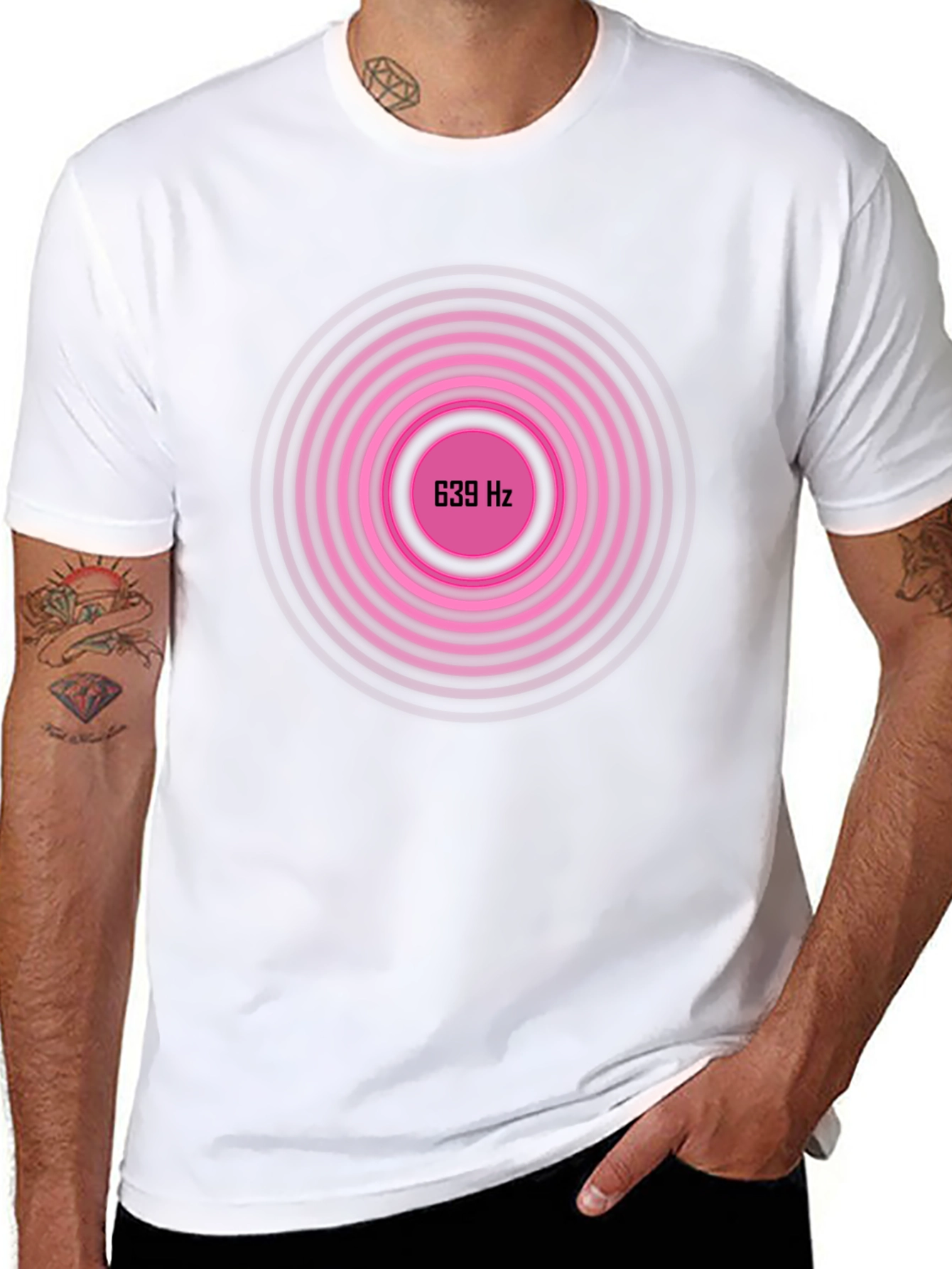 639 Hz Pink Circle Graphic Black T-Shirt
