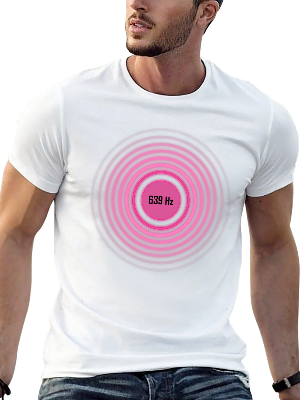 639 Hz Pink Circle Graphic Black T-Shirt