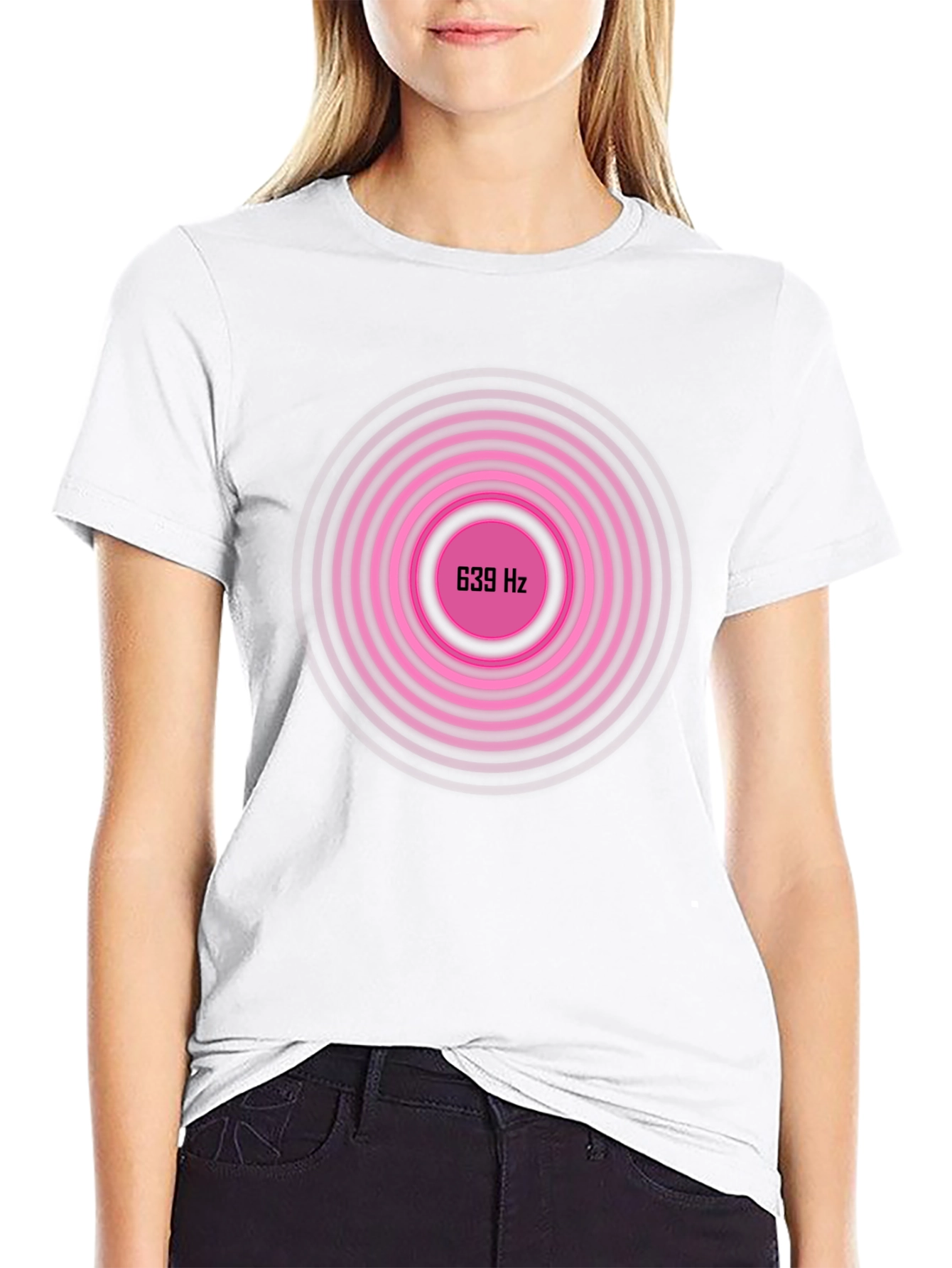 639 Hz Pink Circle Graphic Black T-Shirt