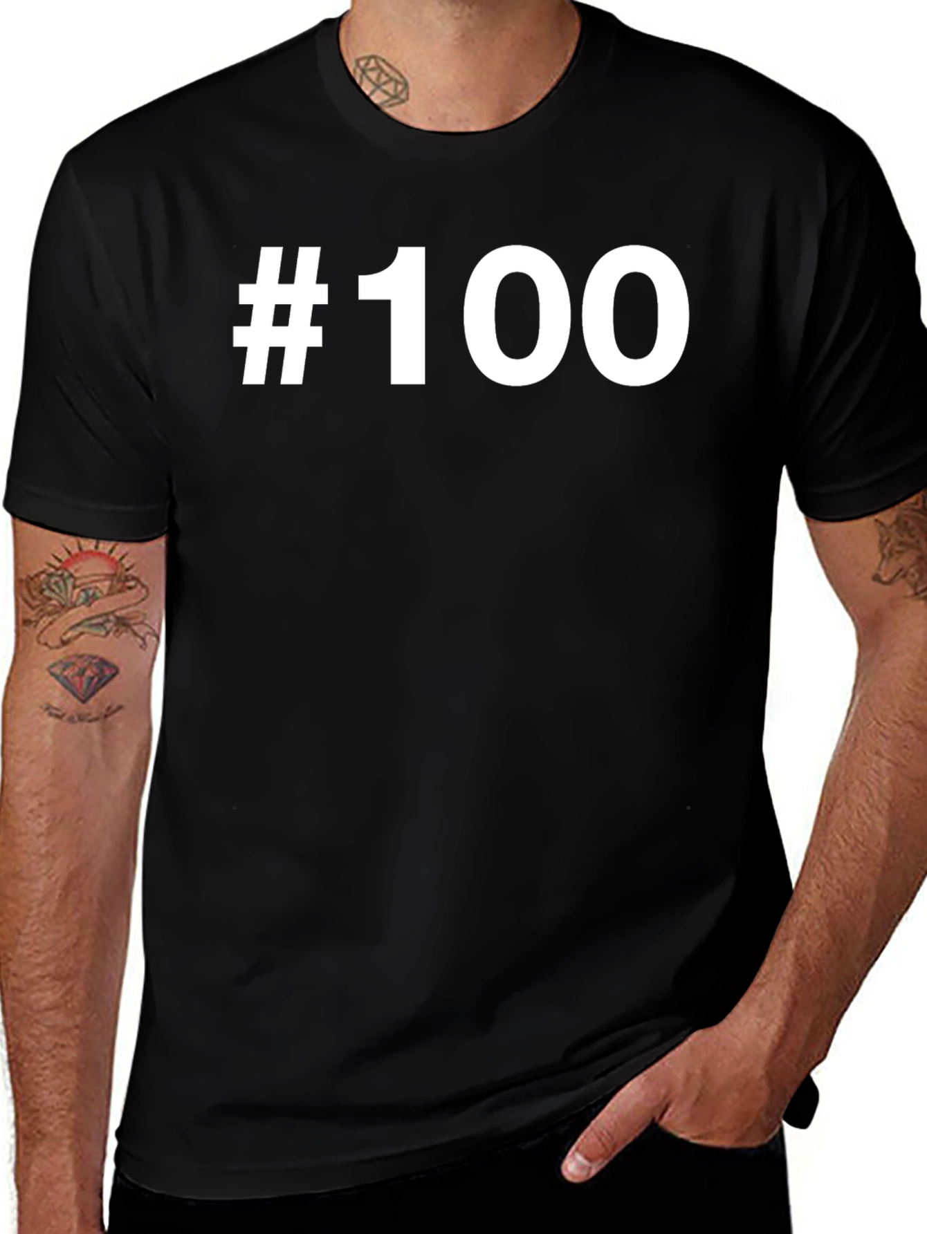 #100 Graphic Tee - Black Cotton Crew Neck T-Shirt