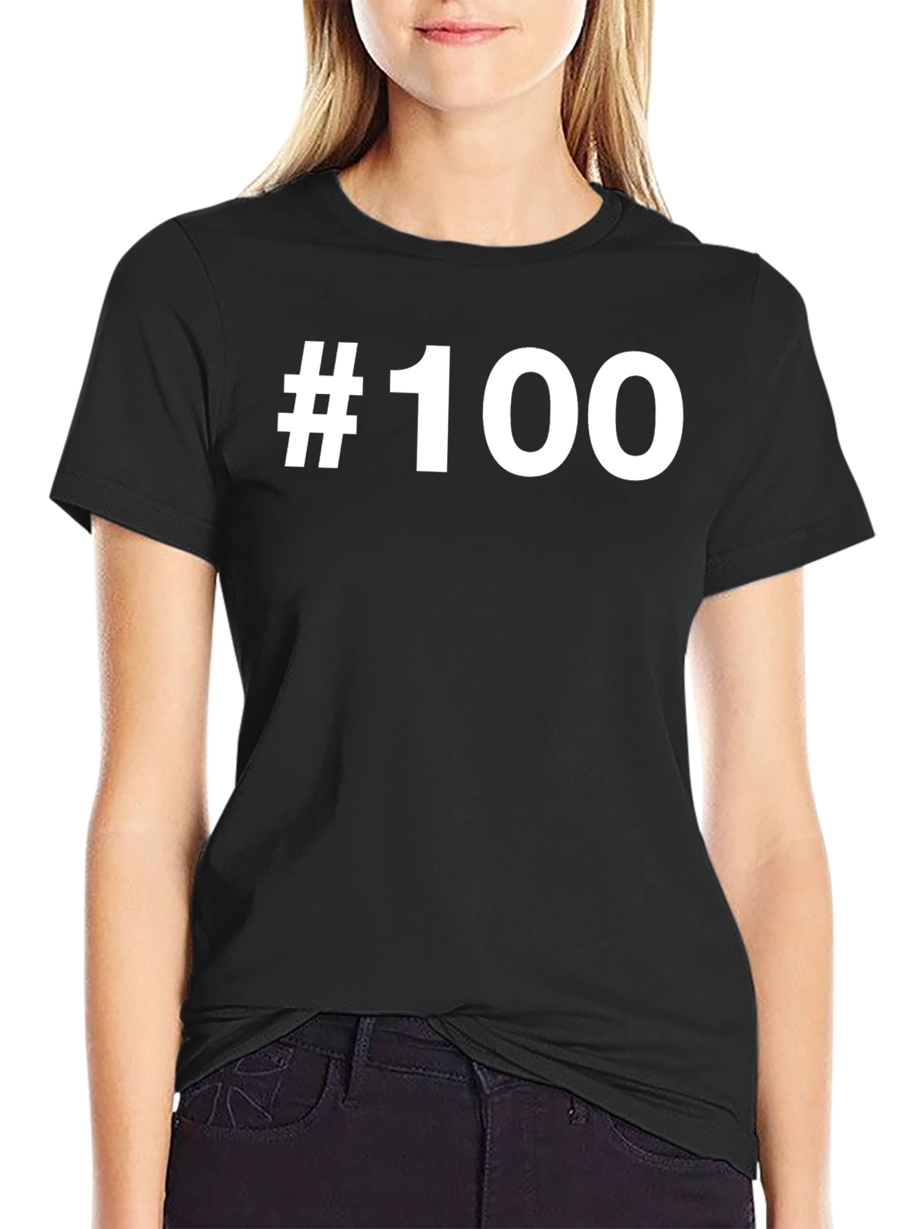#100 Graphic Tee - Black Cotton Crew Neck T-Shirt