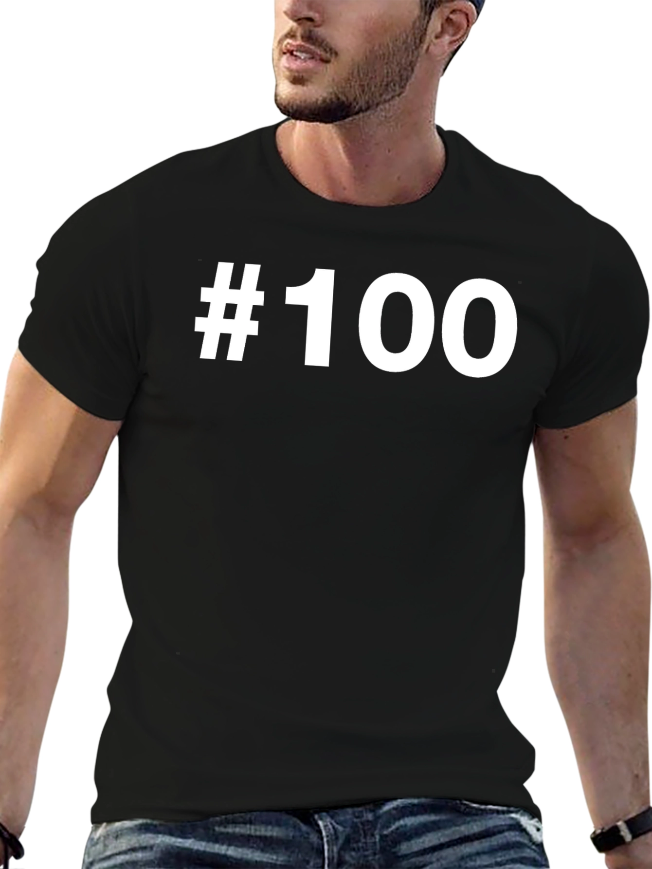 #100 Graphic Tee - Black Cotton Crew Neck T-Shirt