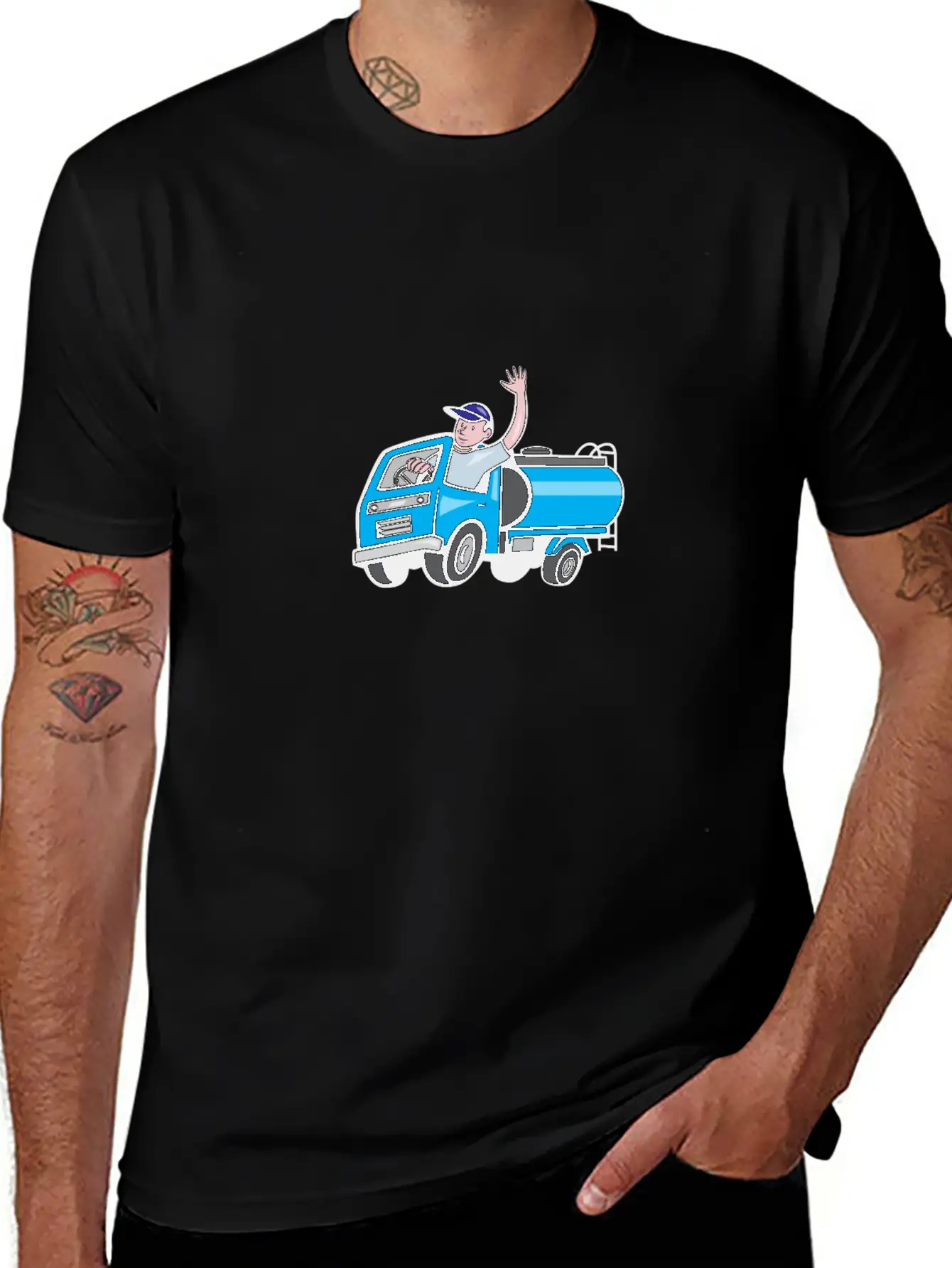 Baby Tanker Truck Driver Waving Cartoon Modern Fit Casual T-Shirt – Clean And Versatile Design