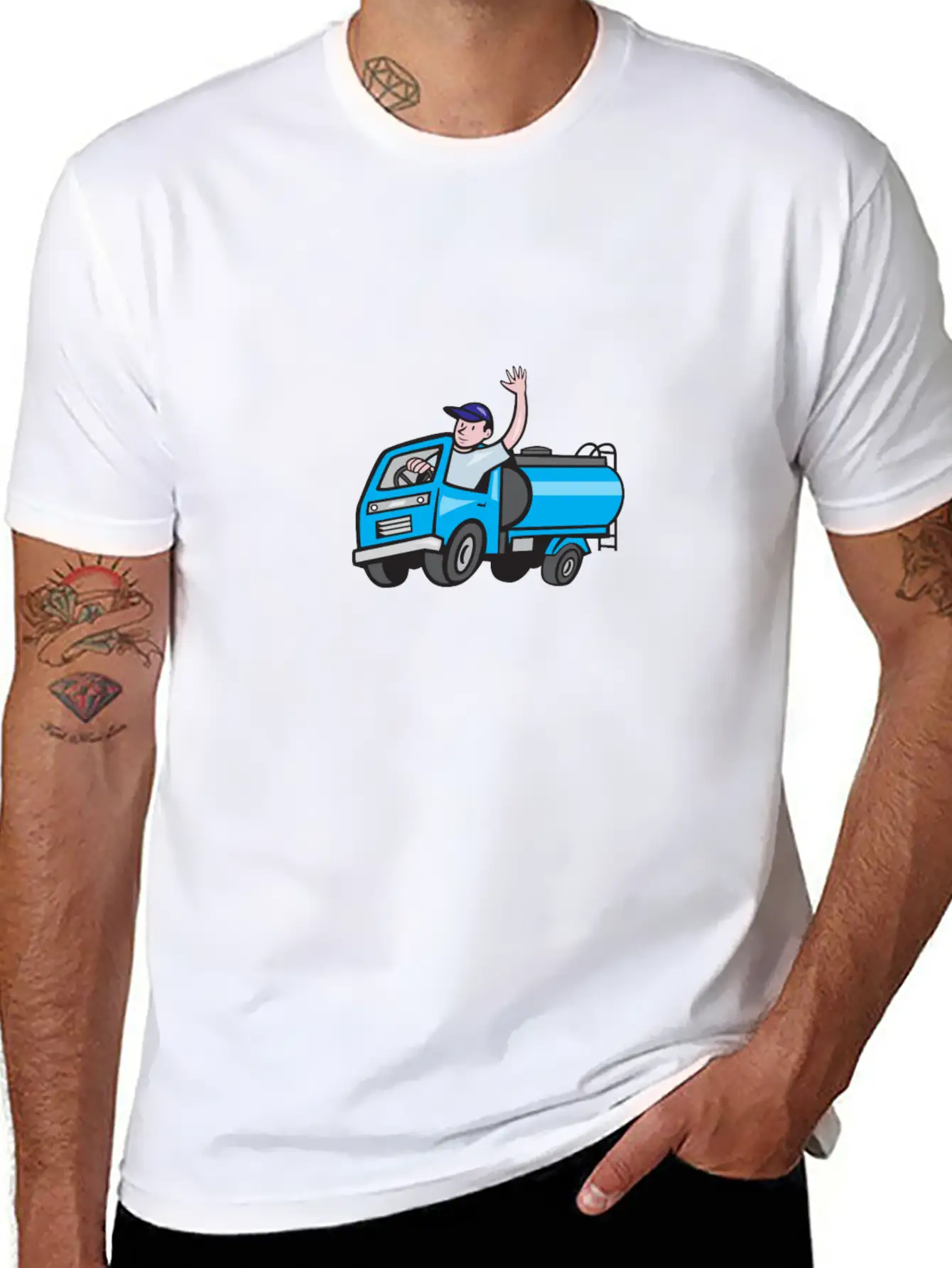 Baby Tanker Truck Driver Waving Cartoon Modern Fit Casual T-Shirt – Clean And Versatile Design