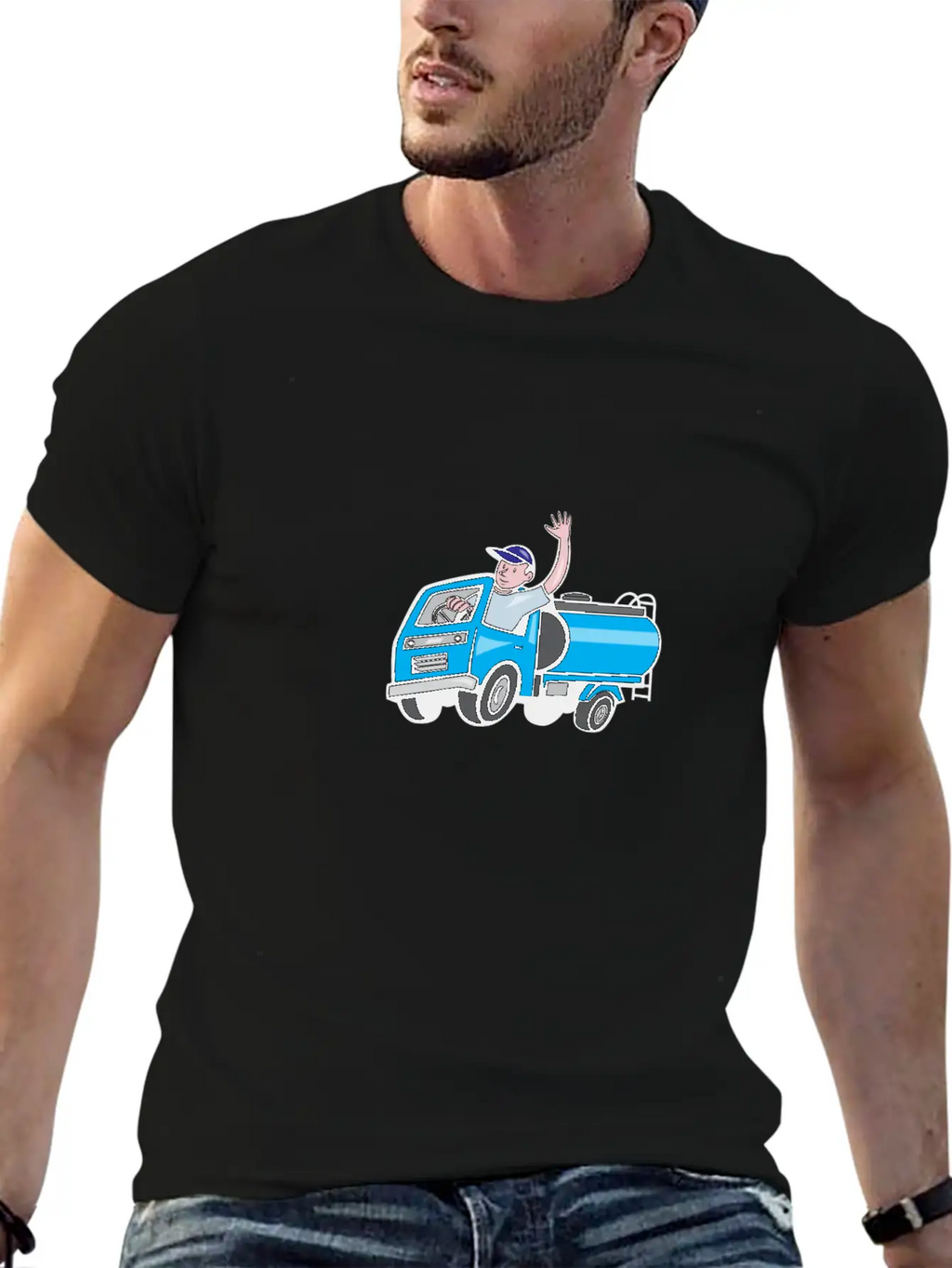 Baby Tanker Truck Driver Waving Cartoon Modern Fit Casual T-Shirt – Clean And Versatile Design