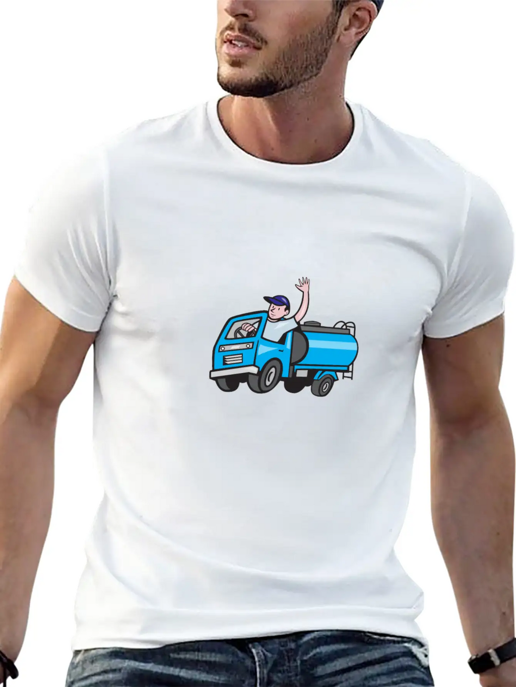Baby Tanker Truck Driver Waving Cartoon Modern Fit Casual T-Shirt – Clean And Versatile Design
