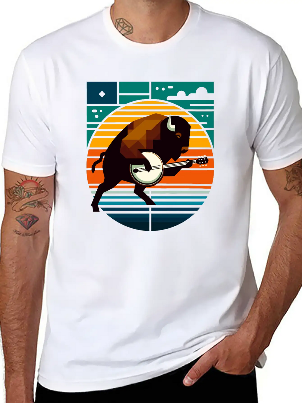 Banjo Bison Geometric Modern Fit Casual T-Shirt – Clean And Versatile Design