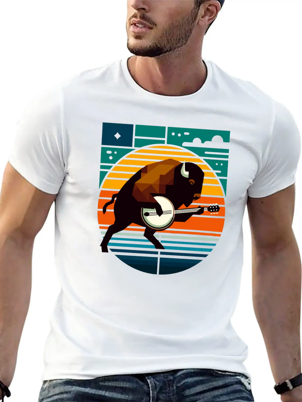 Banjo Bison Geometric Modern Fit Casual T-Shirt – Clean And Versatile Design