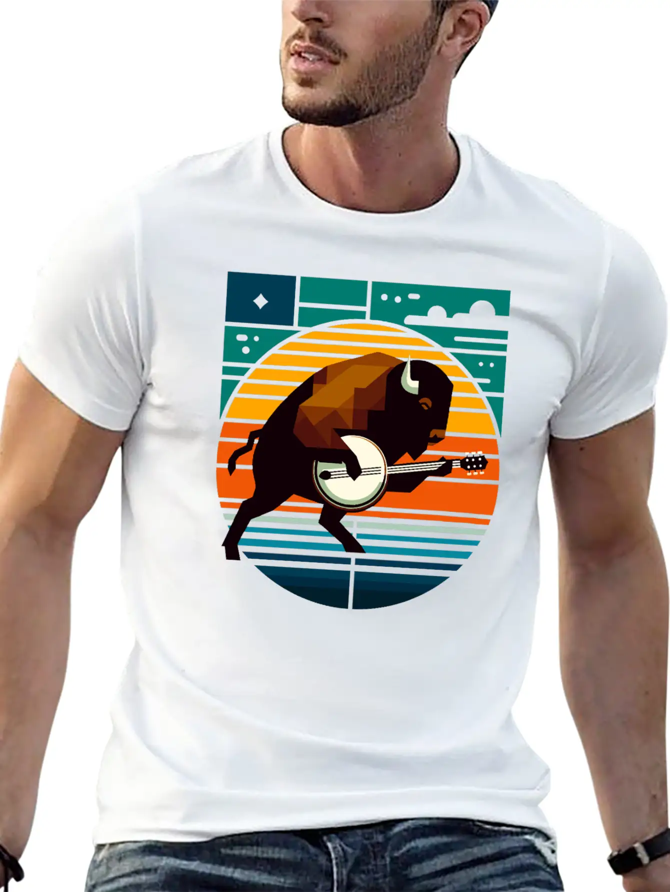 Banjo Bison Geometric Modern Fit Casual T-Shirt – Clean And Versatile Design