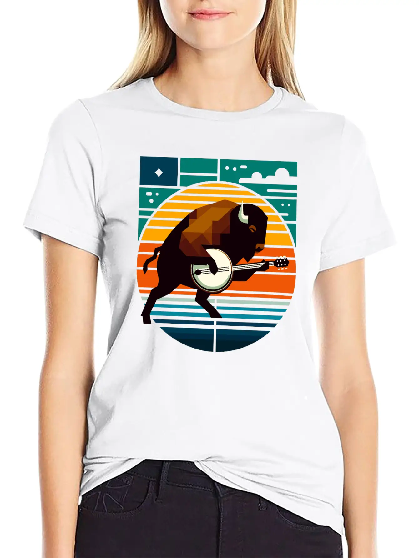 Banjo Bison Geometric Modern Fit Casual T-Shirt – Clean And Versatile Design