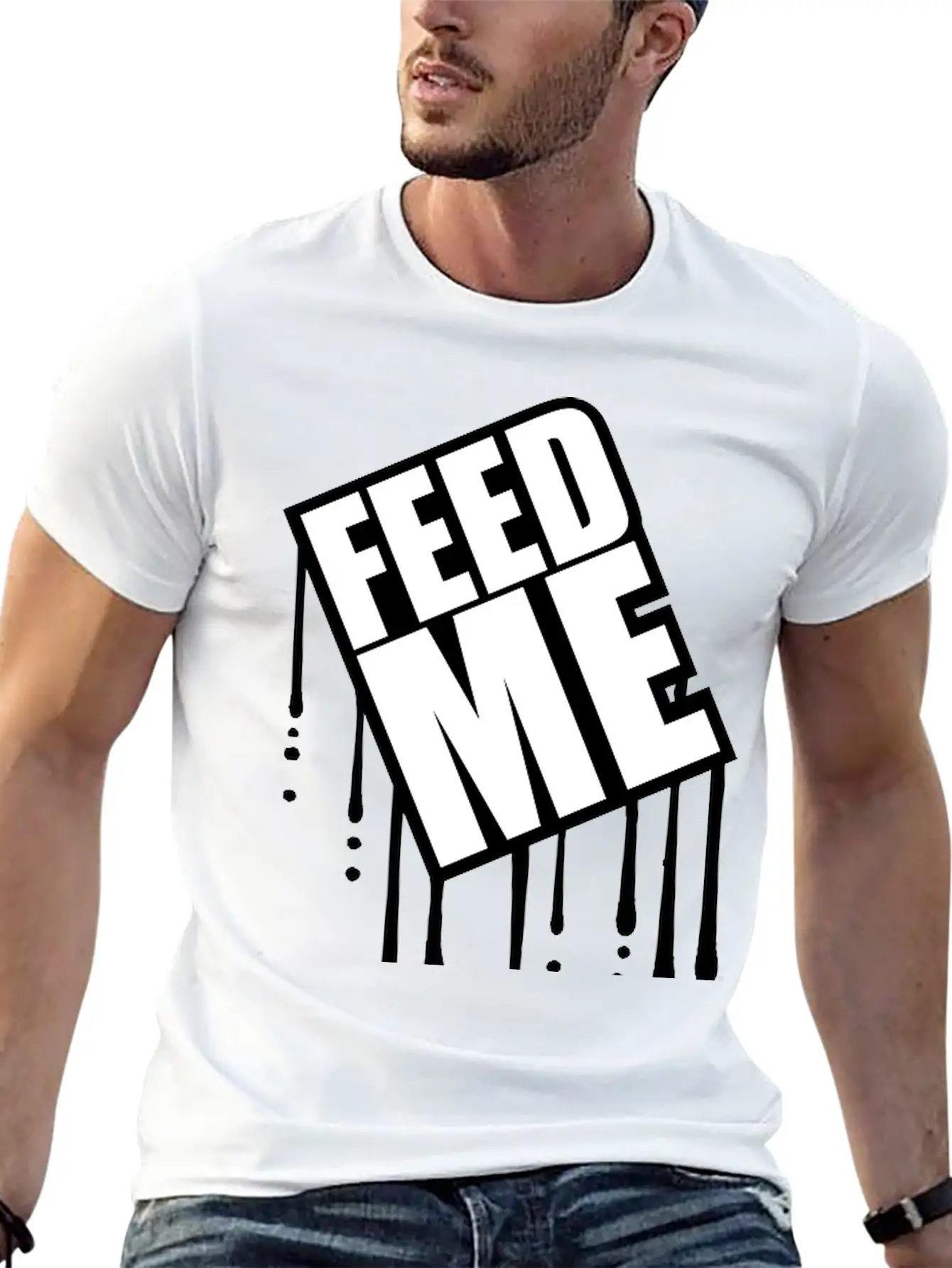 Feed Me Graffiti Drop Stamp Overweight Fat Fat Log Essential Unisex Summer Tee – Soft Cotton Casual Fit