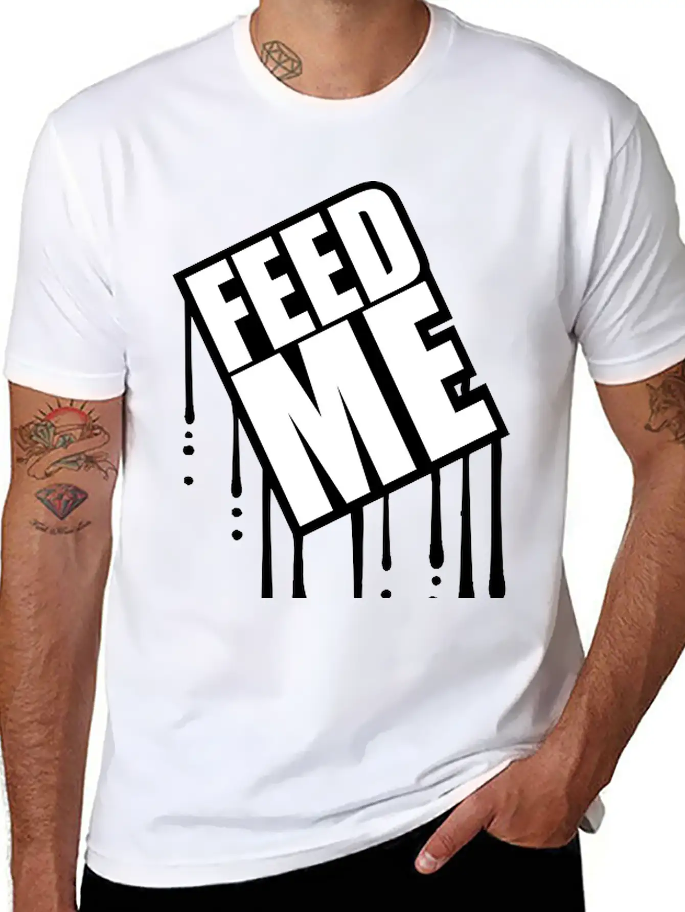Feed Me Graffiti Drop Stamp Overweight Fat Fat Log Essential Unisex Summer Tee – Soft Cotton Casual Fit