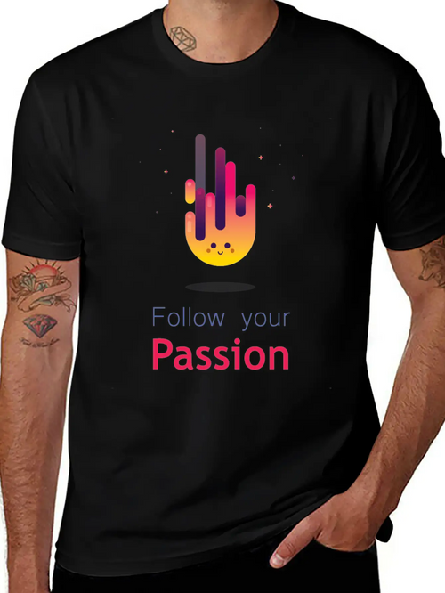 "Follow Your Passion" Cute Fire Inspirational Classic Fit Graphic Tee For Daily Comfort – Unisex Cotton Shirt