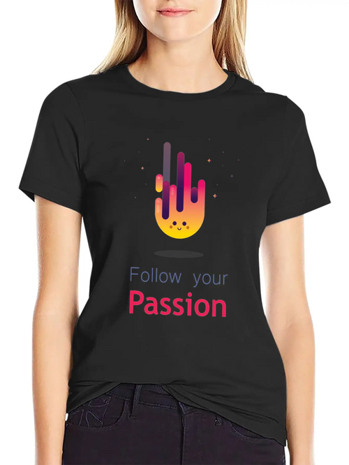 "Follow Your Passion" Cute Fire Inspirational Classic Fit Graphic Tee For Daily Comfort – Unisex Cotton Shirt