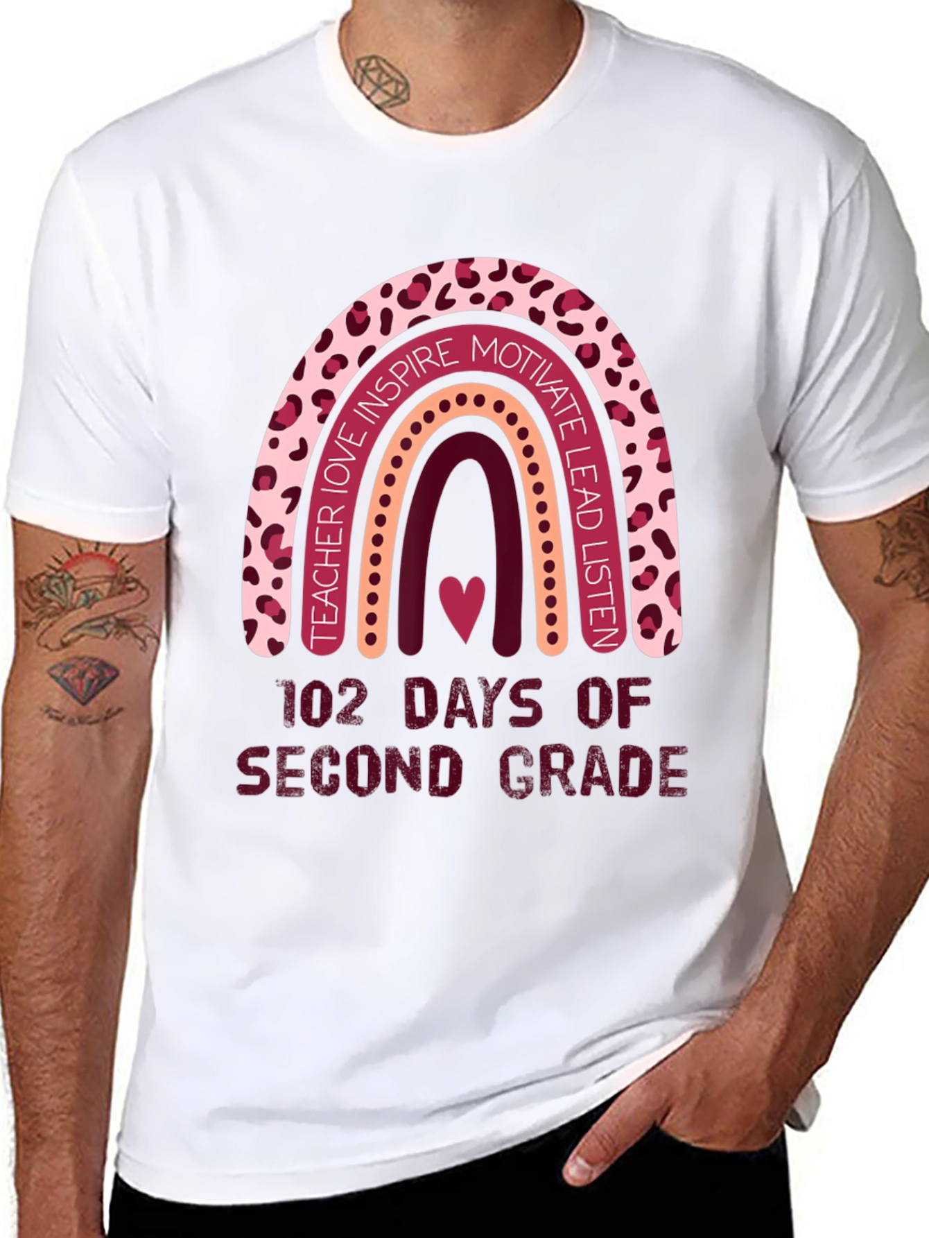 102 Days Second Grade Rainbow Teacher T-Shirt