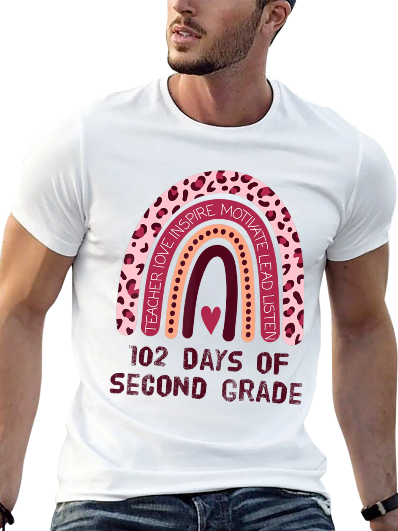 102 Days Second Grade Rainbow Teacher T-Shirt