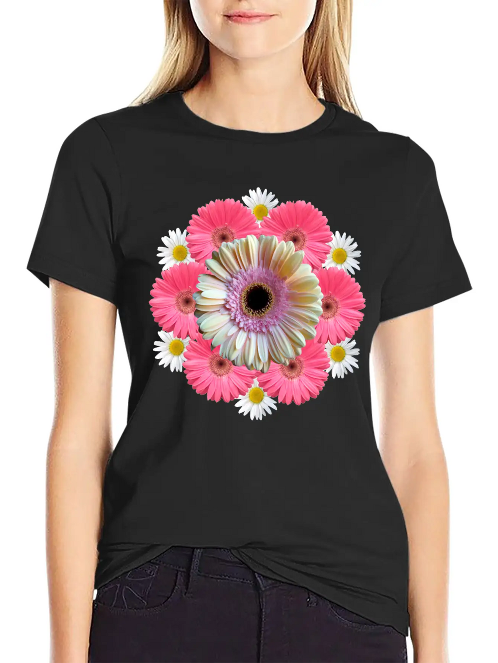 Gerbera Blossom Flower Daisies Flowery Blooms Classic Crew Neck Graphic Tee – Everyday Minimal Look