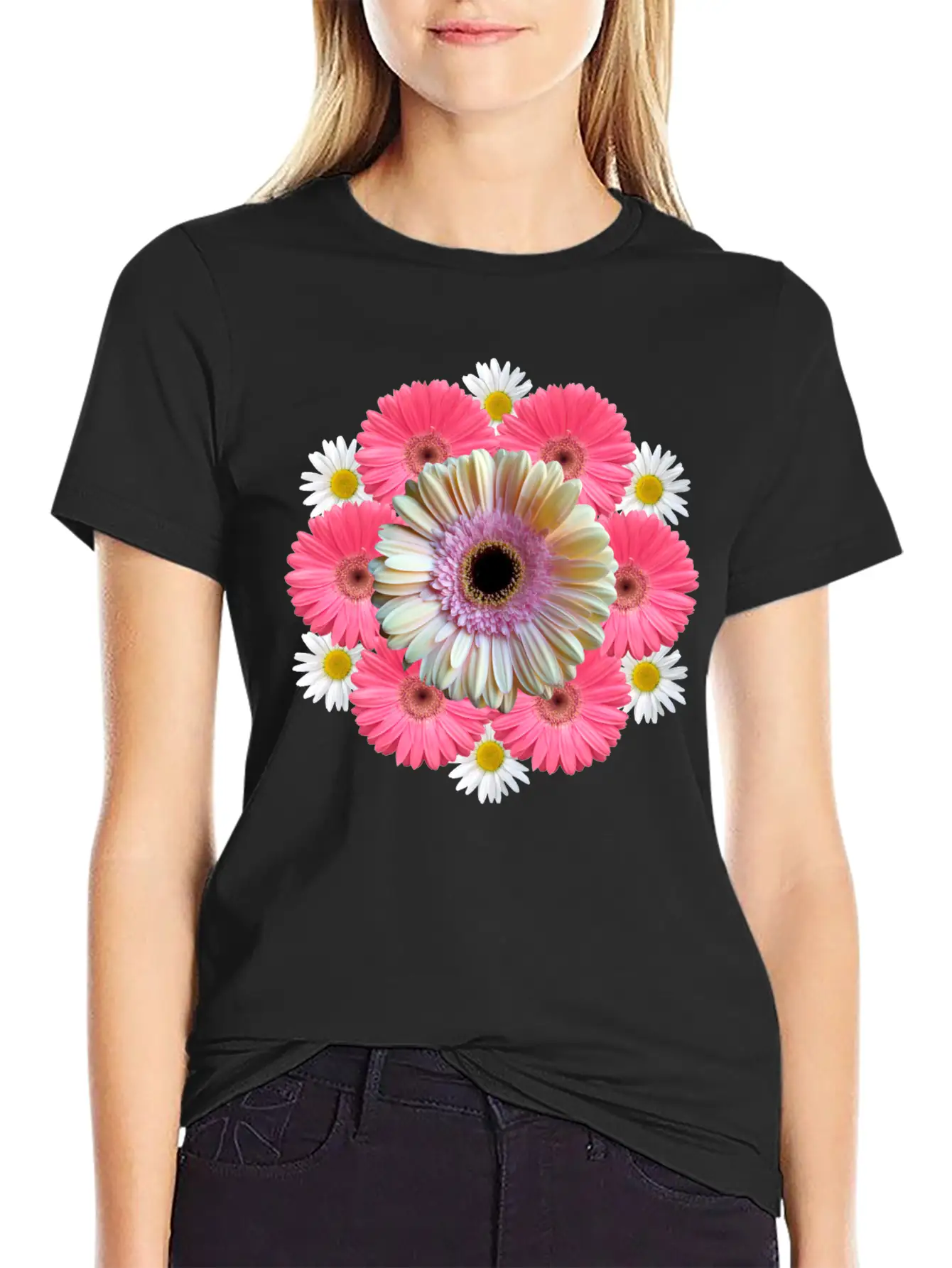 Gerbera Blossom Flower Daisies Flowery Blooms Classic Crew Neck Graphic Tee – Everyday Minimal Look