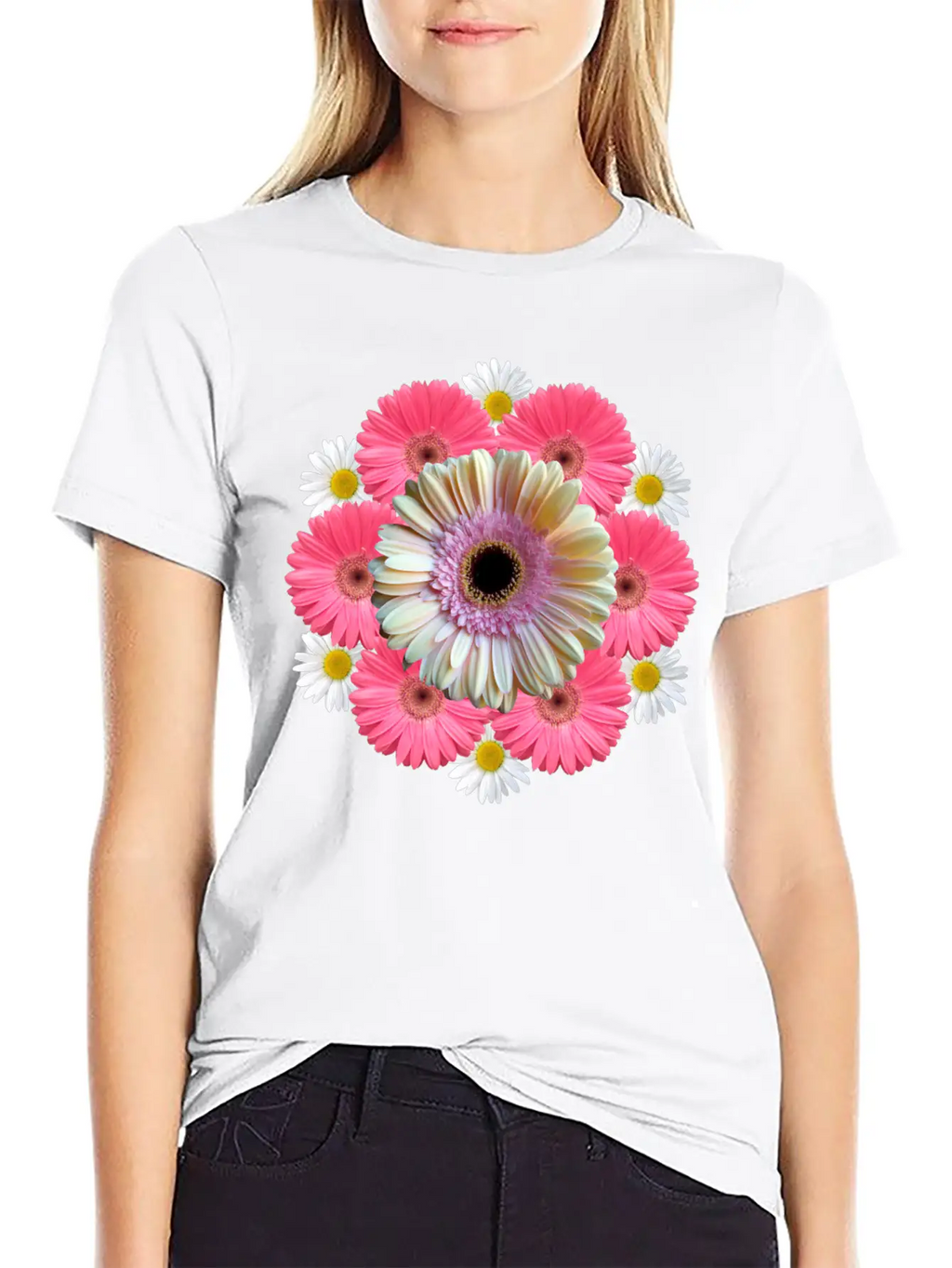 Gerbera Blossom Flower Daisies Flowery Blooms Classic Crew Neck Graphic Tee – Everyday Minimal Look