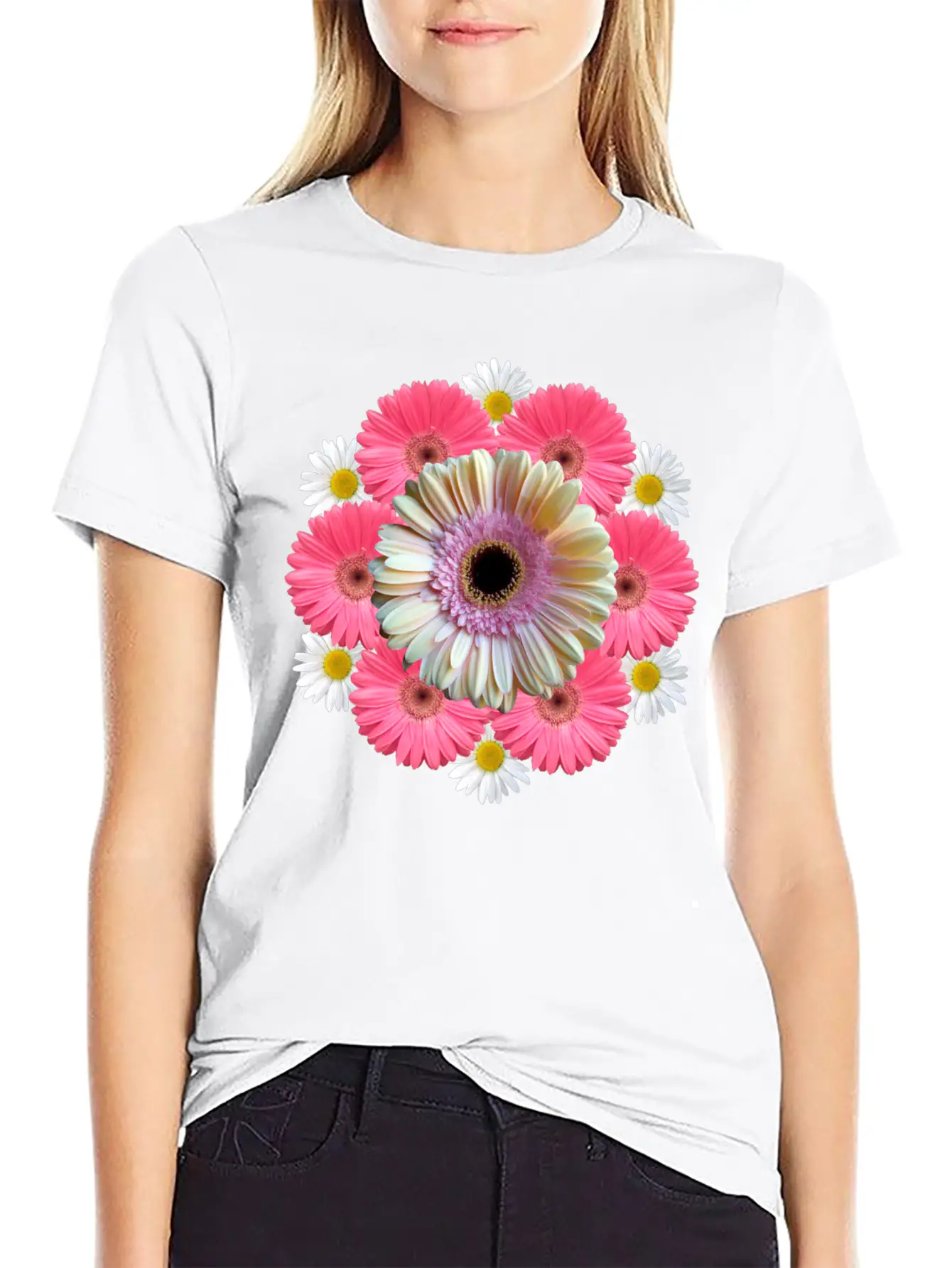 Gerbera Blossom Flower Daisies Flowery Blooms Classic Crew Neck Graphic Tee – Everyday Minimal Look