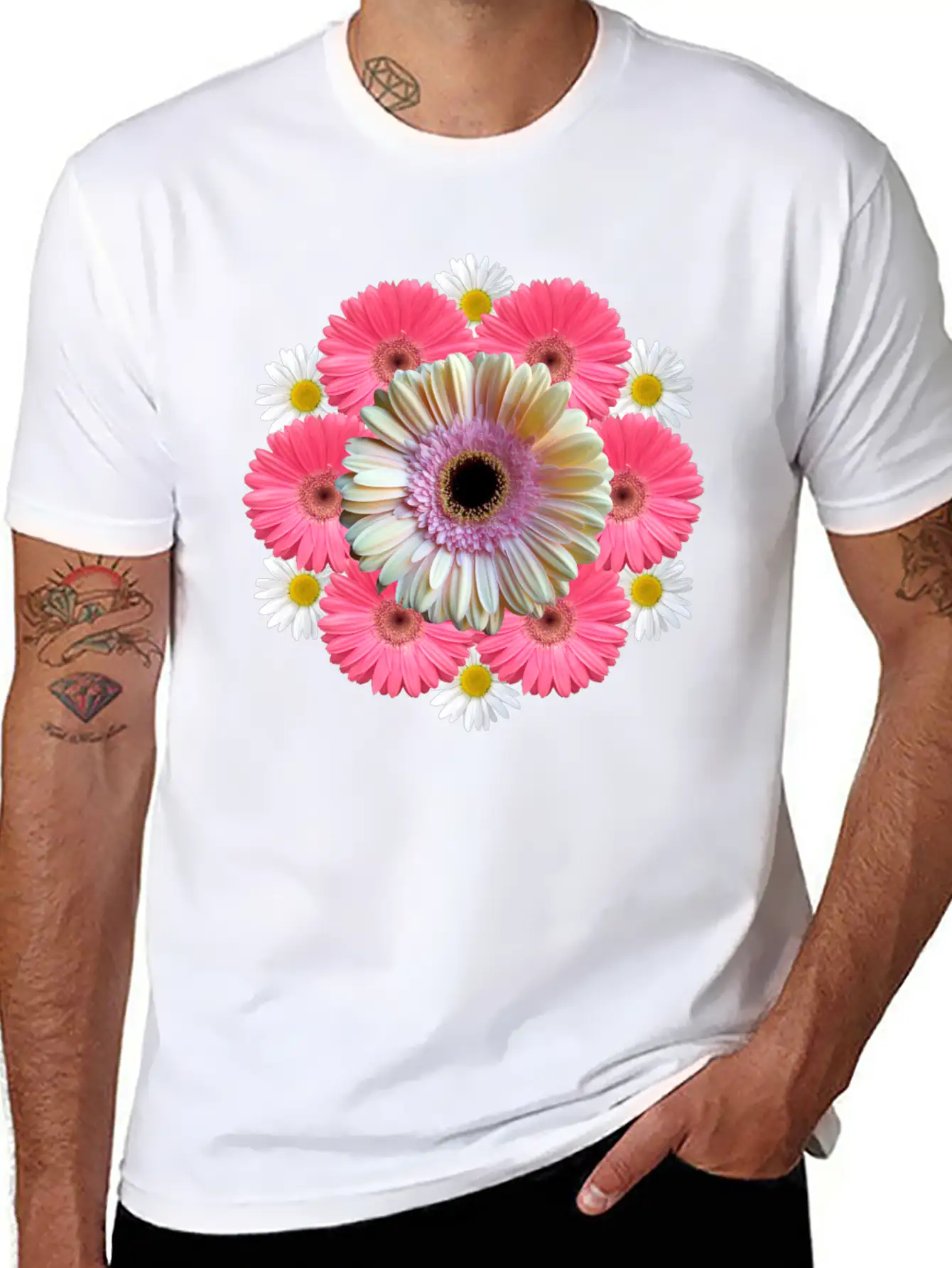 Gerbera Blossom Flower Daisies Flowery Blooms Classic Crew Neck Graphic Tee – Everyday Minimal Look