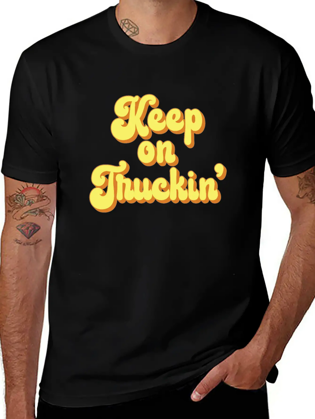 Keep On Truckin' 1970s Yellow Vintage Retro Modern Fit Casual T-Shirt – Clean And Versatile Design