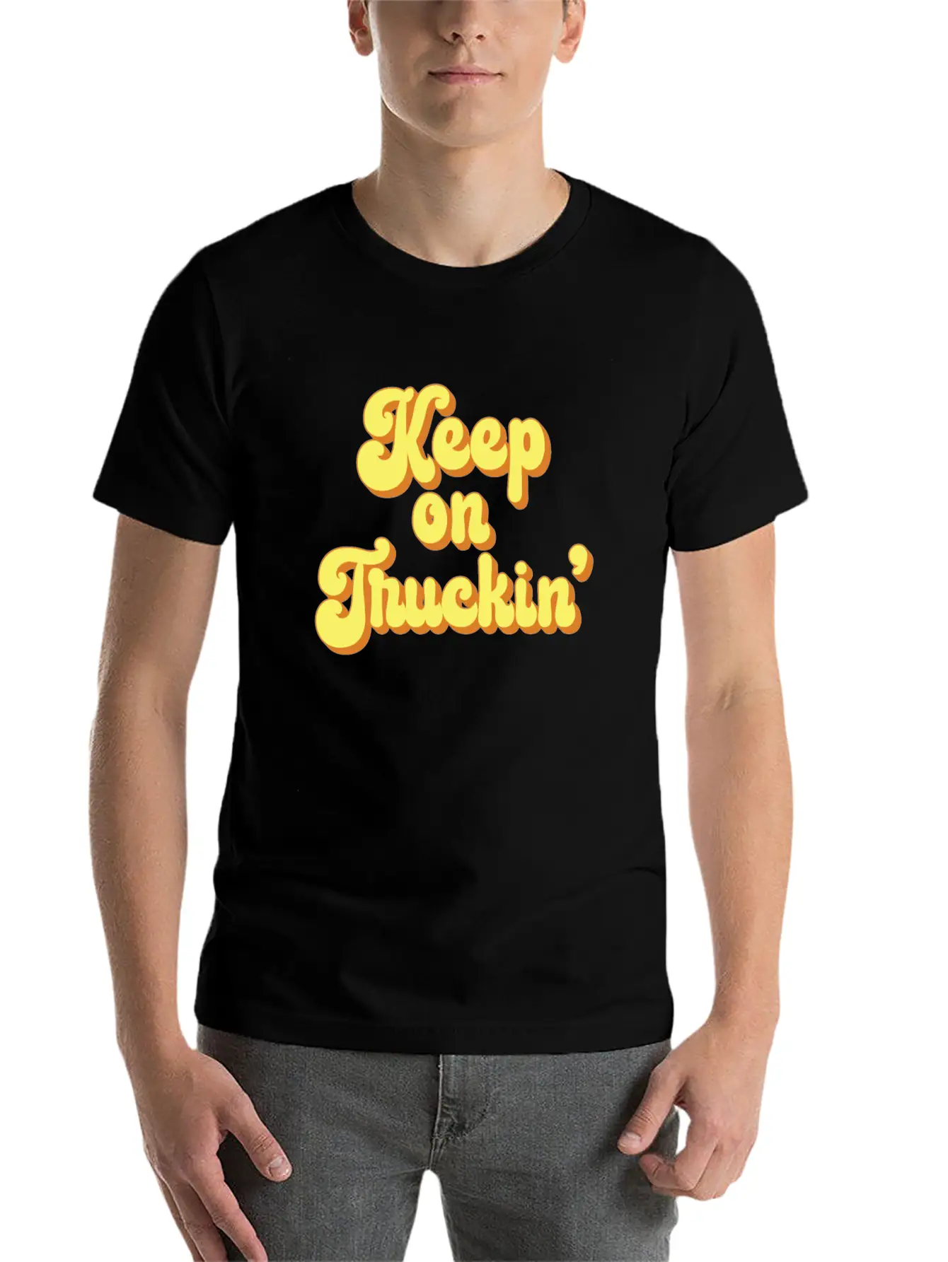 Keep On Truckin' 1970s Yellow Vintage Retro Modern Fit Casual T-Shirt – Clean And Versatile Design