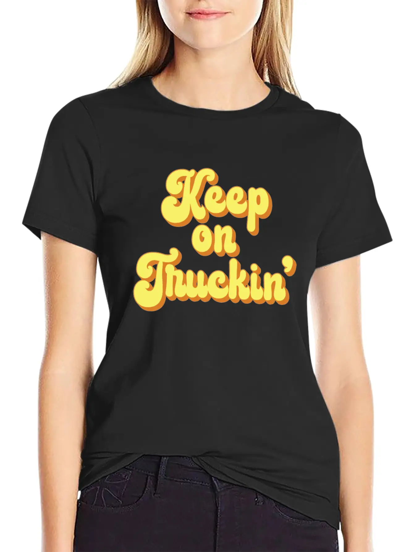 Keep On Truckin' 1970s Yellow Vintage Retro Modern Fit Casual T-Shirt – Clean And Versatile Design