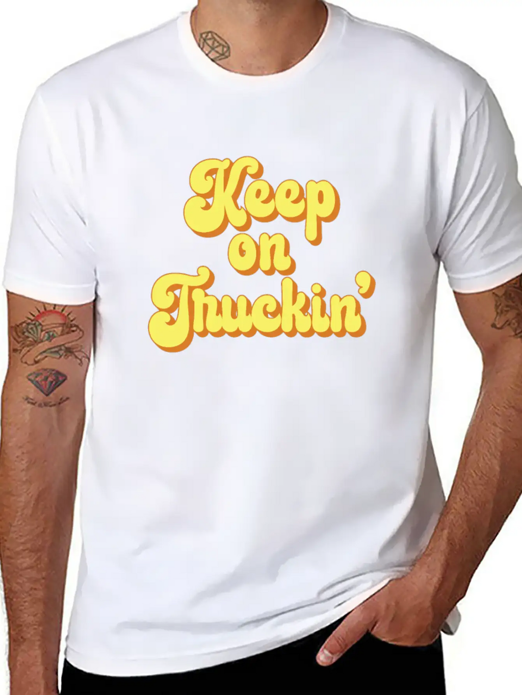 Keep On Truckin' 1970s Yellow Vintage Retro Modern Fit Casual T-Shirt – Clean And Versatile Design