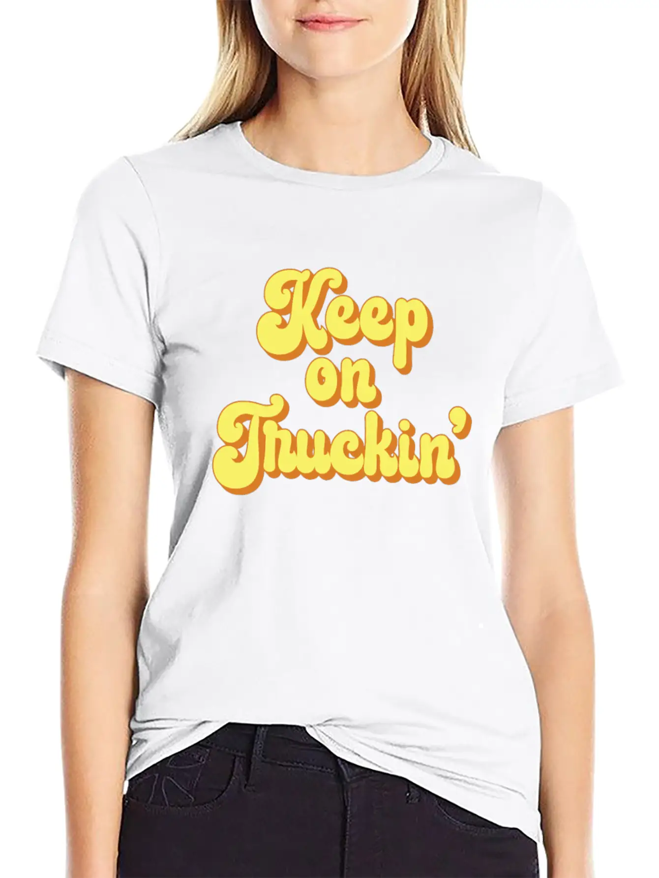 Keep On Truckin' 1970s Yellow Vintage Retro Modern Fit Casual T-Shirt – Clean And Versatile Design
